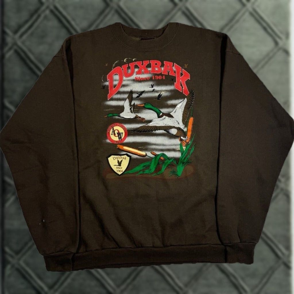 Vintage 90s Duxbak Duck Hunting Graphic Brown Crewneck Sweatshirt Size L Usa T-Shirts, Hoodie | PodTeesHub.com