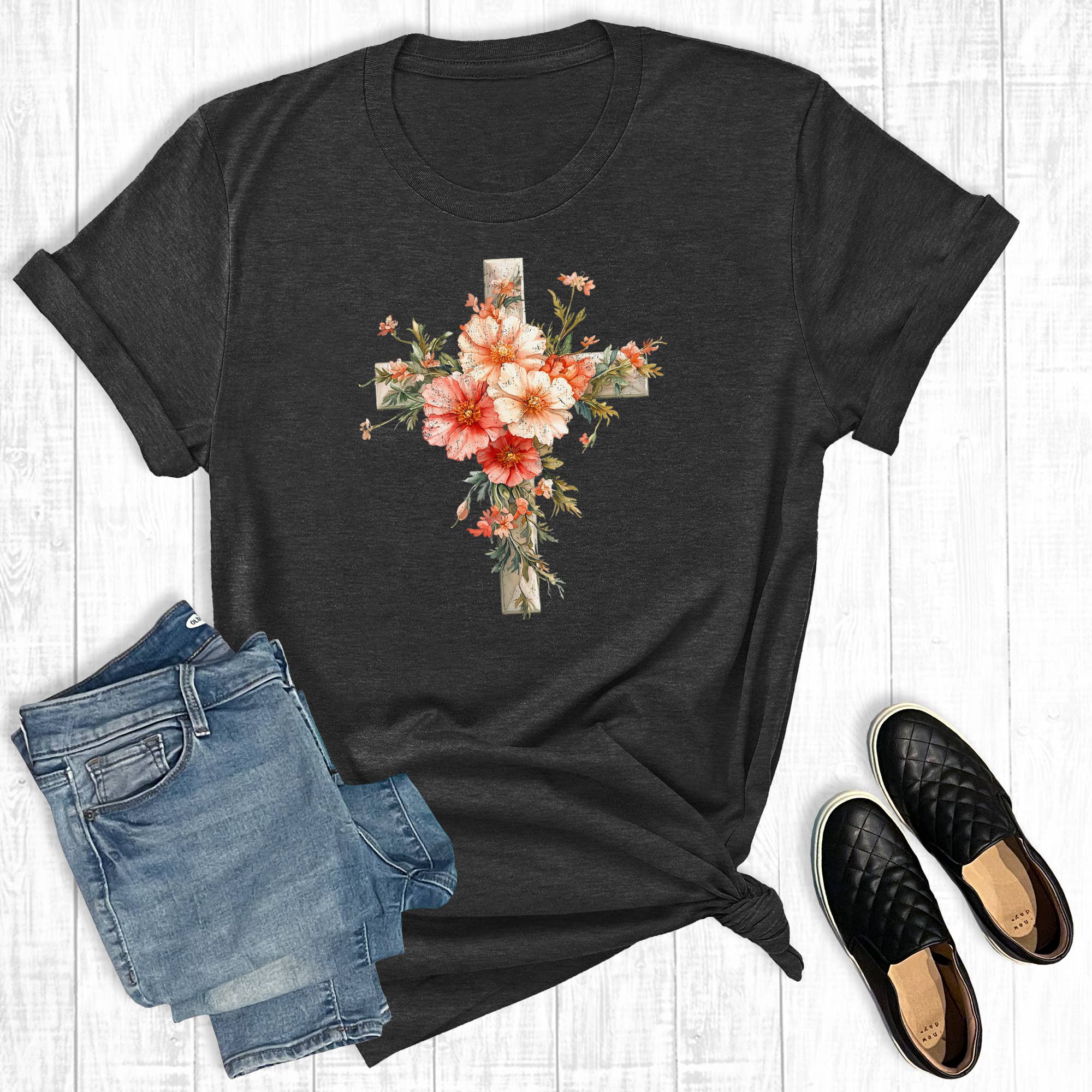 Faith Floral Cross Graphic Tee Hoodie, Sweatshirt | PodTeesHub.com