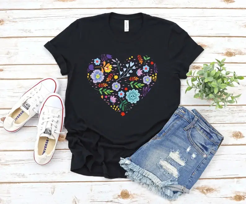 Floral Flower Heart T-Shirt Hoodie, Sweatshirt | PodTeesHub.com