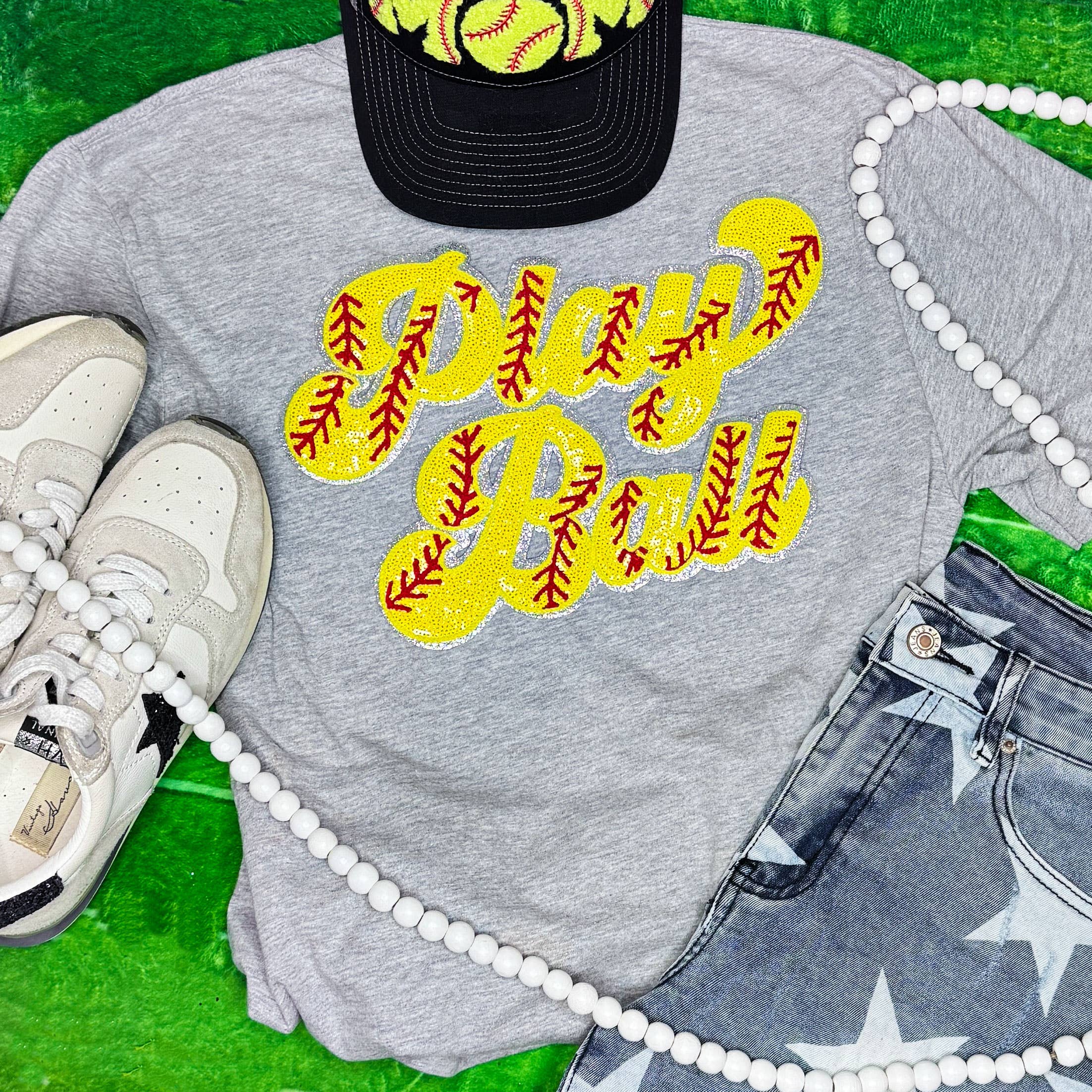 Play Ball Softball Sequin Tee Hoodie, Sweatshirt | PodTeesHub.com