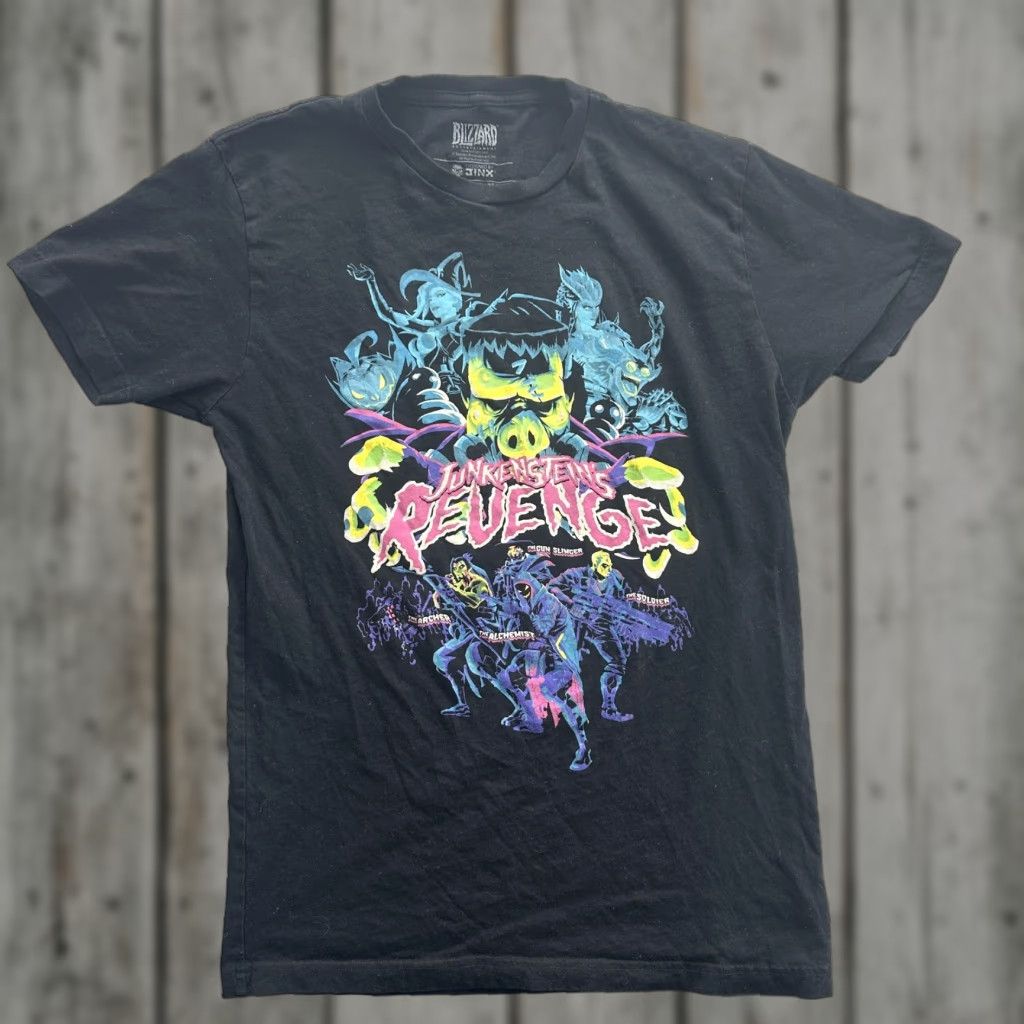 Vintage Blizzard Overwatch Junkenstein Revenge T Shirt Mens Medium Black Halloween Gaming Tee Hoodie, Sweatshirt
