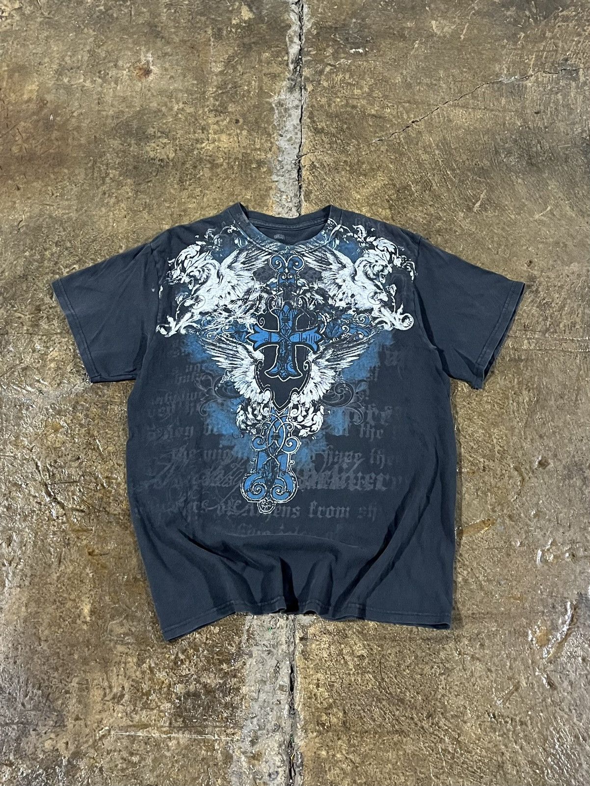 Tapout X Vintage Crazy Y2k Affliction Style Cross Wings Grunge Skater Tee Hoodie, Sweatshirt | PodTeesHub.com