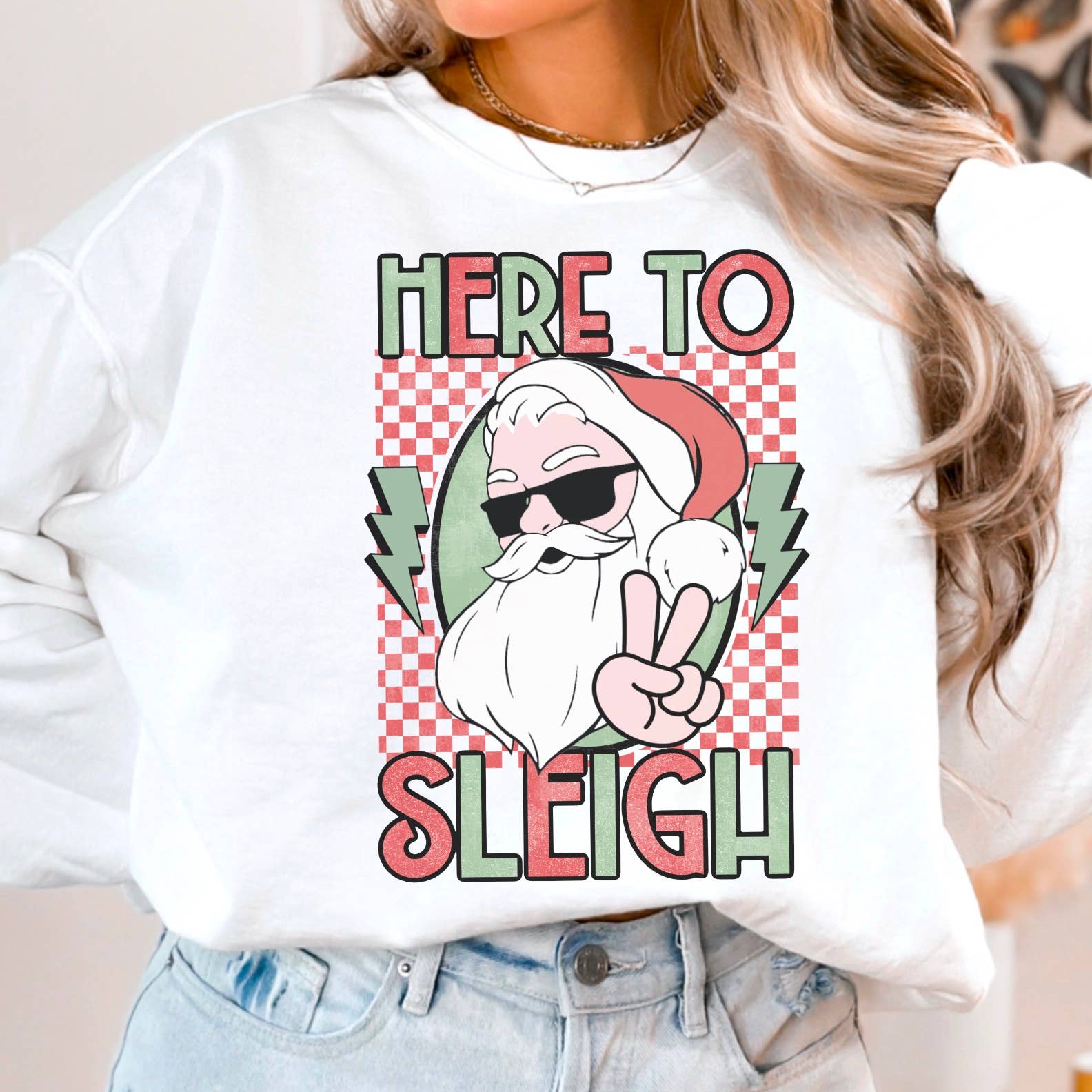 Here To Sleigh Christmas Crewneck Sweatshirt T-Shirts, Hoodie | PodTeesHub.com