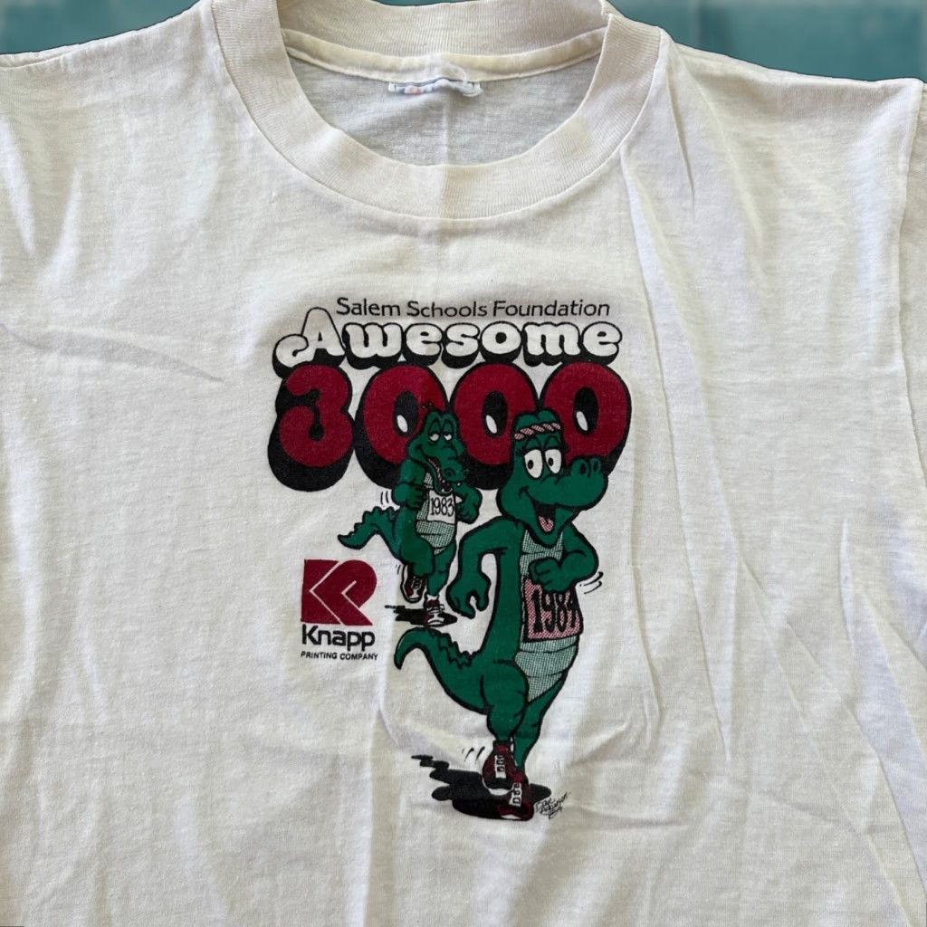 Vintage Salem Oregon Kids Running Crocodile T Shirt 80s Knapp 1984 Marathon Xs White Graphic Hoodie, Sweatshirt
