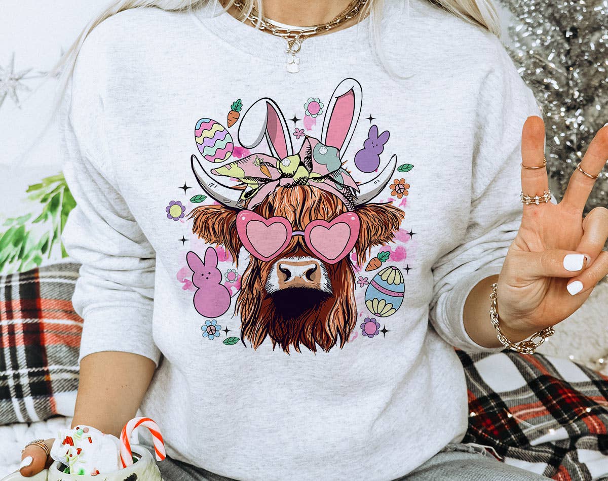 Easter Highland Cow - Cute Boho Easter Sweatshirt T-Shirts, Hoodie | PodTeesHub.com