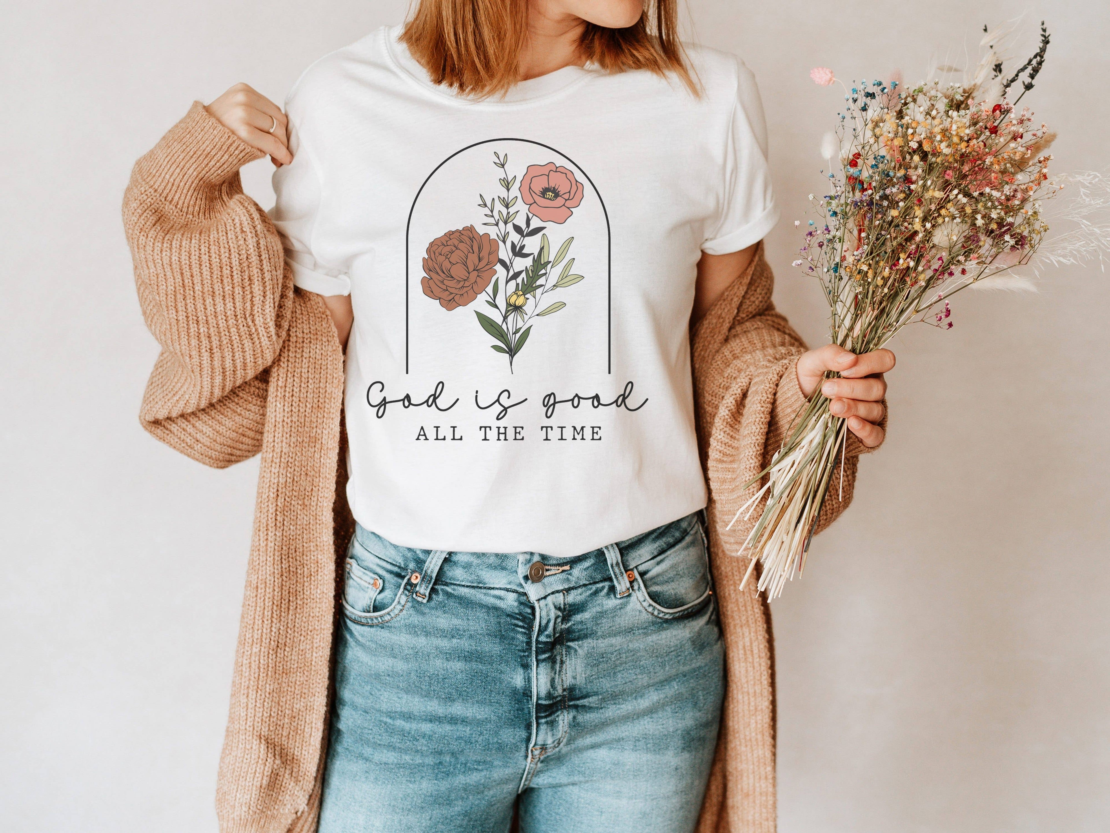 God Is Good Floral Graphic Tee | Women's Tees Hoodie, Sweatshirt | PodTeesHub.com