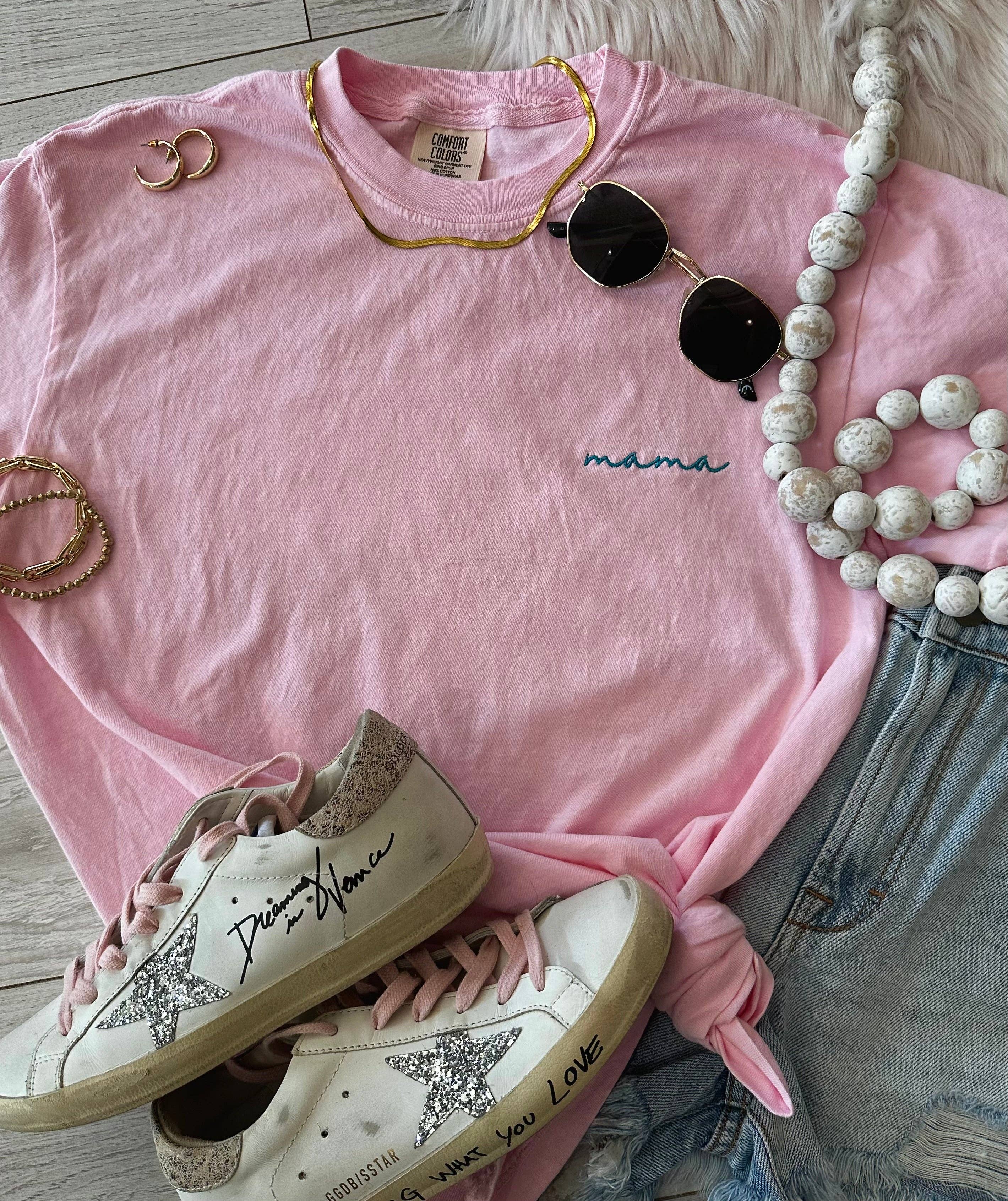 Blossom Dainty Mama Embroidered Tee Hoodie, Sweatshirt | PodTeesHub.com