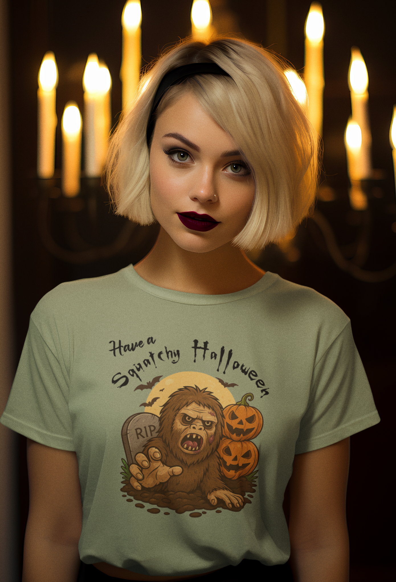 Have A Squatchy Halloween  T-Shirt (Stonewashed Green) Hoodie, Sweatshirt | PodTeesHub.com
