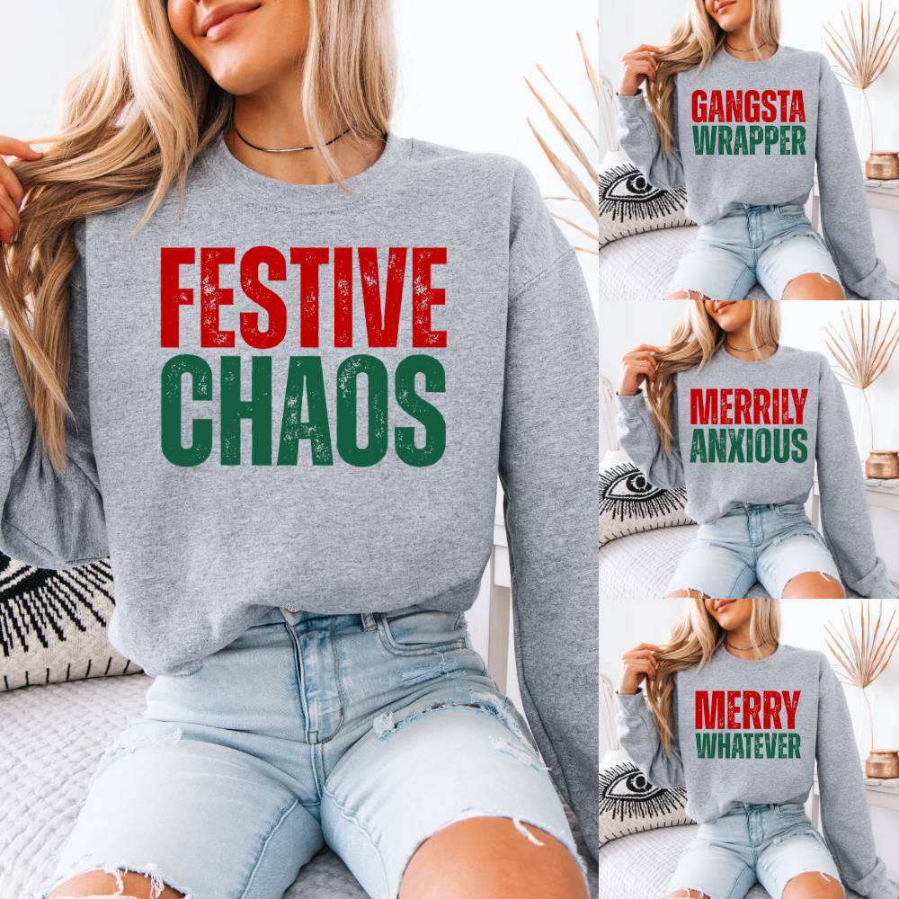 Festive Chaos | Unisex Crewneck Sweatshirt T-Shirts, Hoodie | PodTeesHub.com