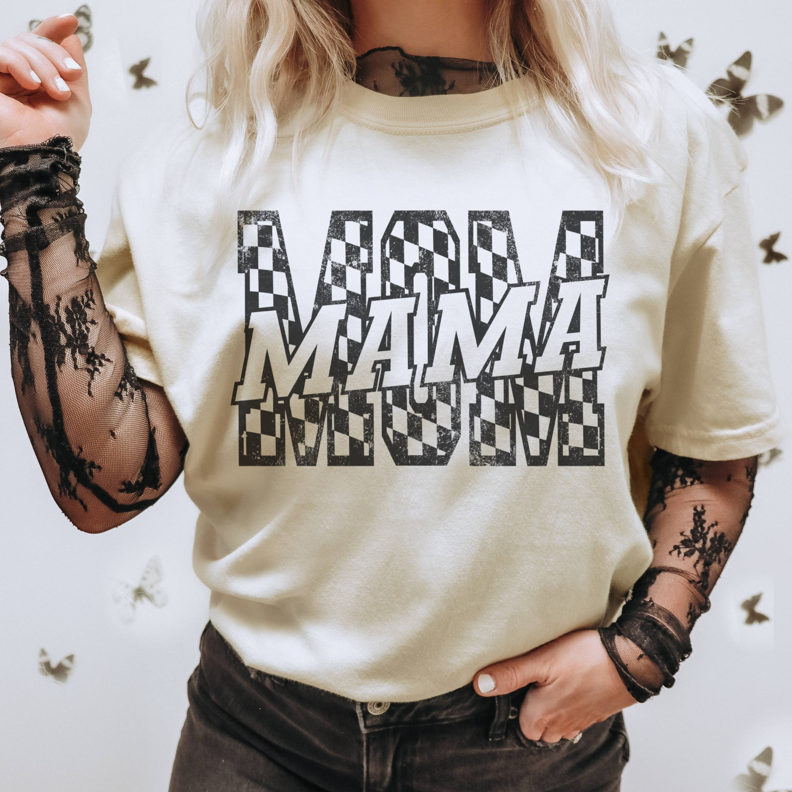 Mom Checker Stacked Tee | Checker Mama Graphic Tee Hoodie, Sweatshirt | PodTeesHub.com