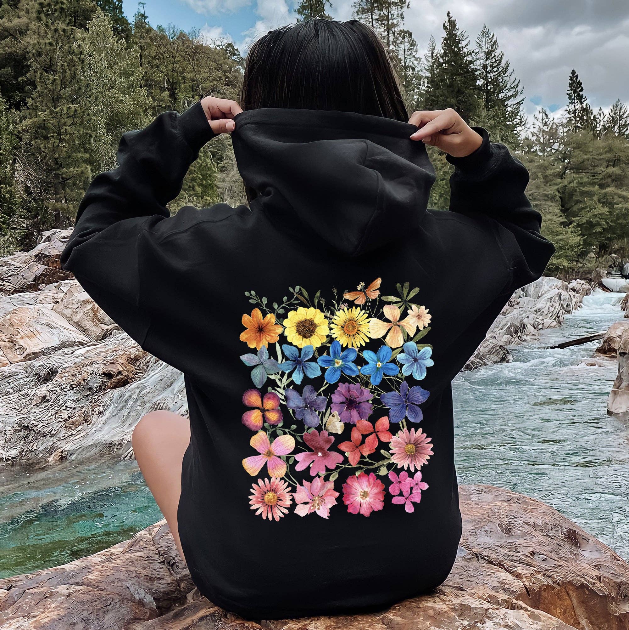 Bright Pressed Flowers Hoodie T-Shirts, Sweatshirt | PodTeesHub.com