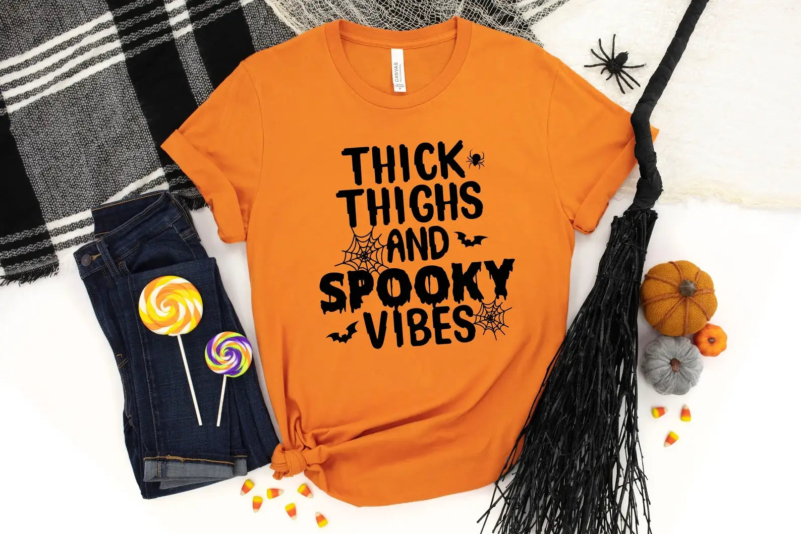 Thick Thighs and Spooky Vibes T-Shirt Hoodie, Sweatshirt | PodTeesHub.com