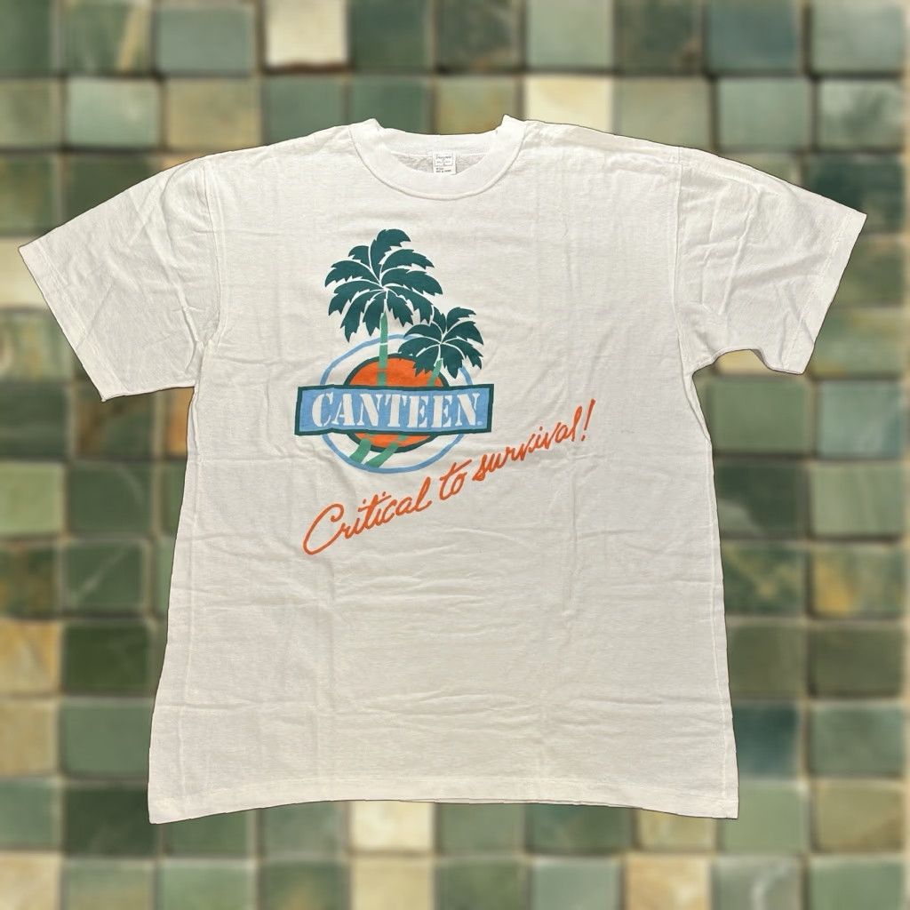 Vintage 80s 90s Canteen Tropical T Shirt Xl Short Sleeve White Graphic Print Crew Neck Men R Hoodie, Sweatshirt