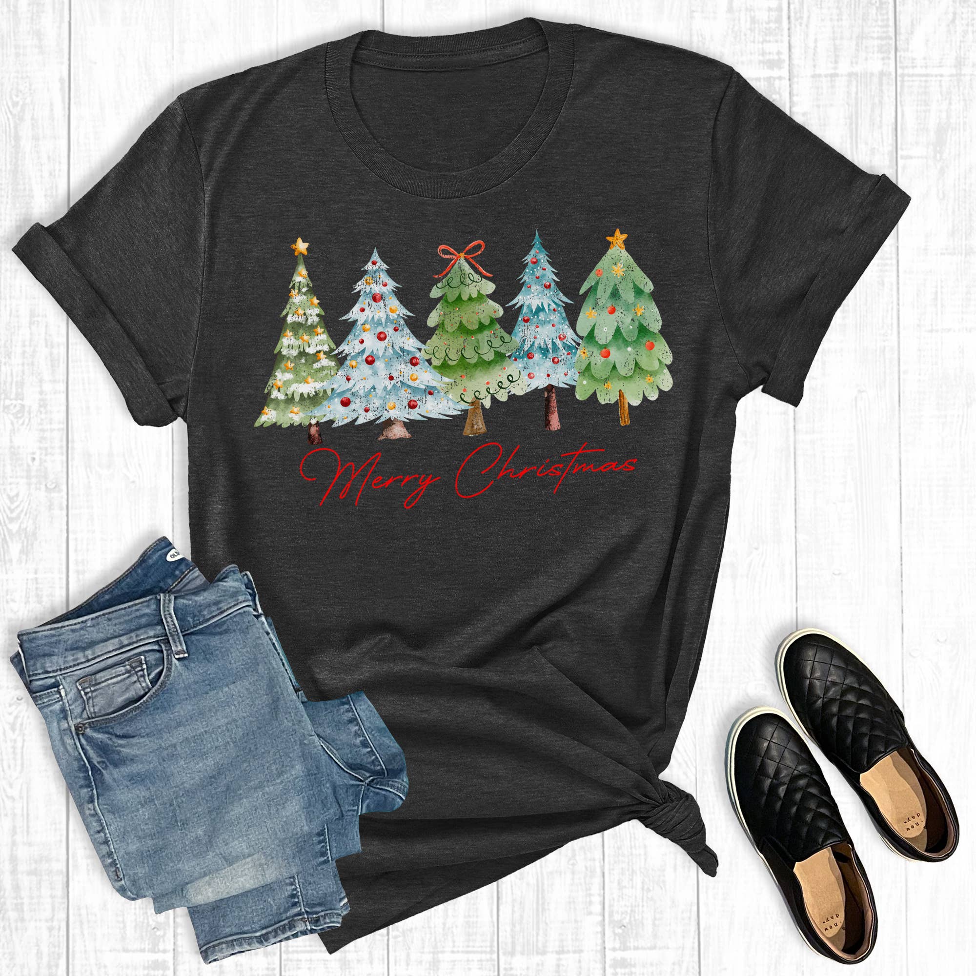 Retro Merry Christmas Trees Graphic Tee Hoodie, Sweatshirt | PodTeesHub.com