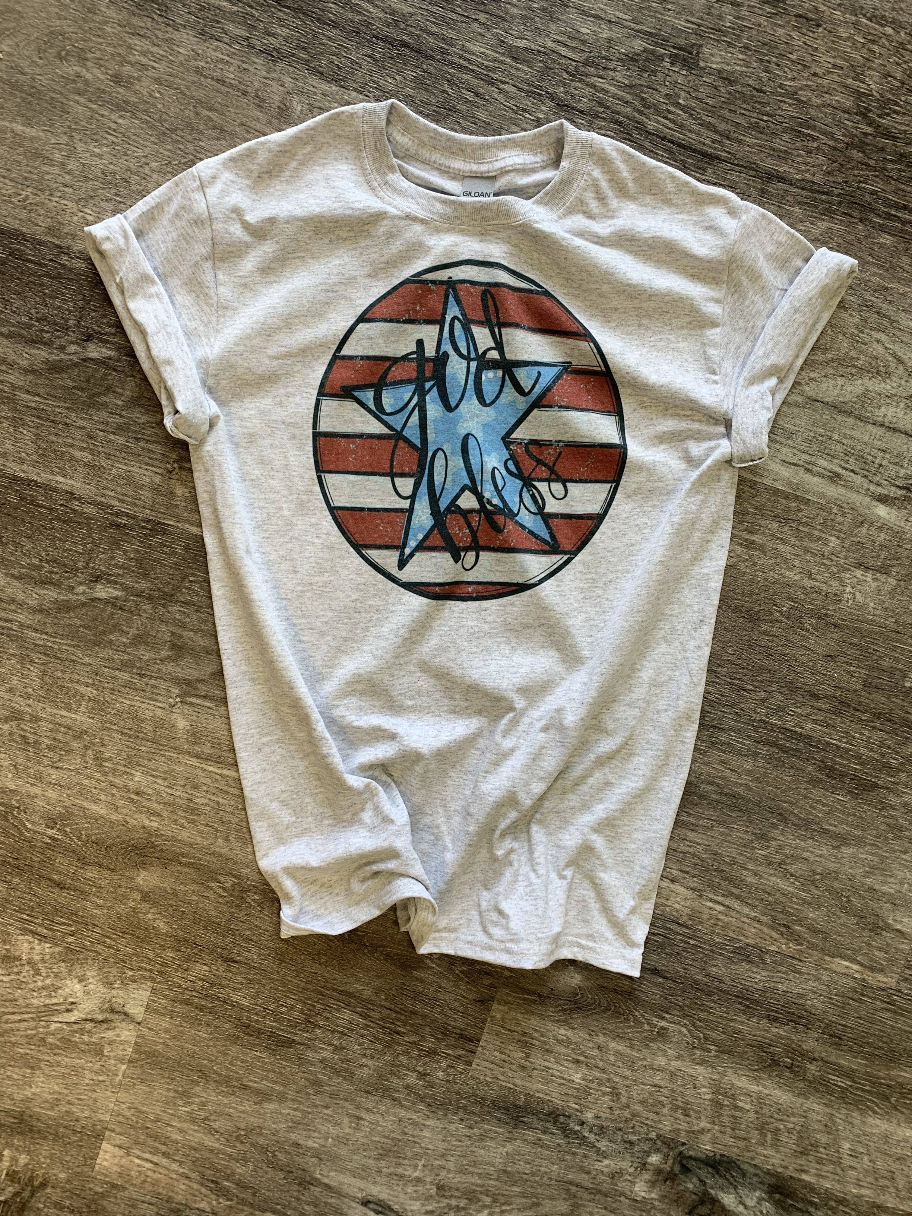 God Bless Star On Ash Gray Tee Hoodie, Sweatshirt | PodTeesHub.com