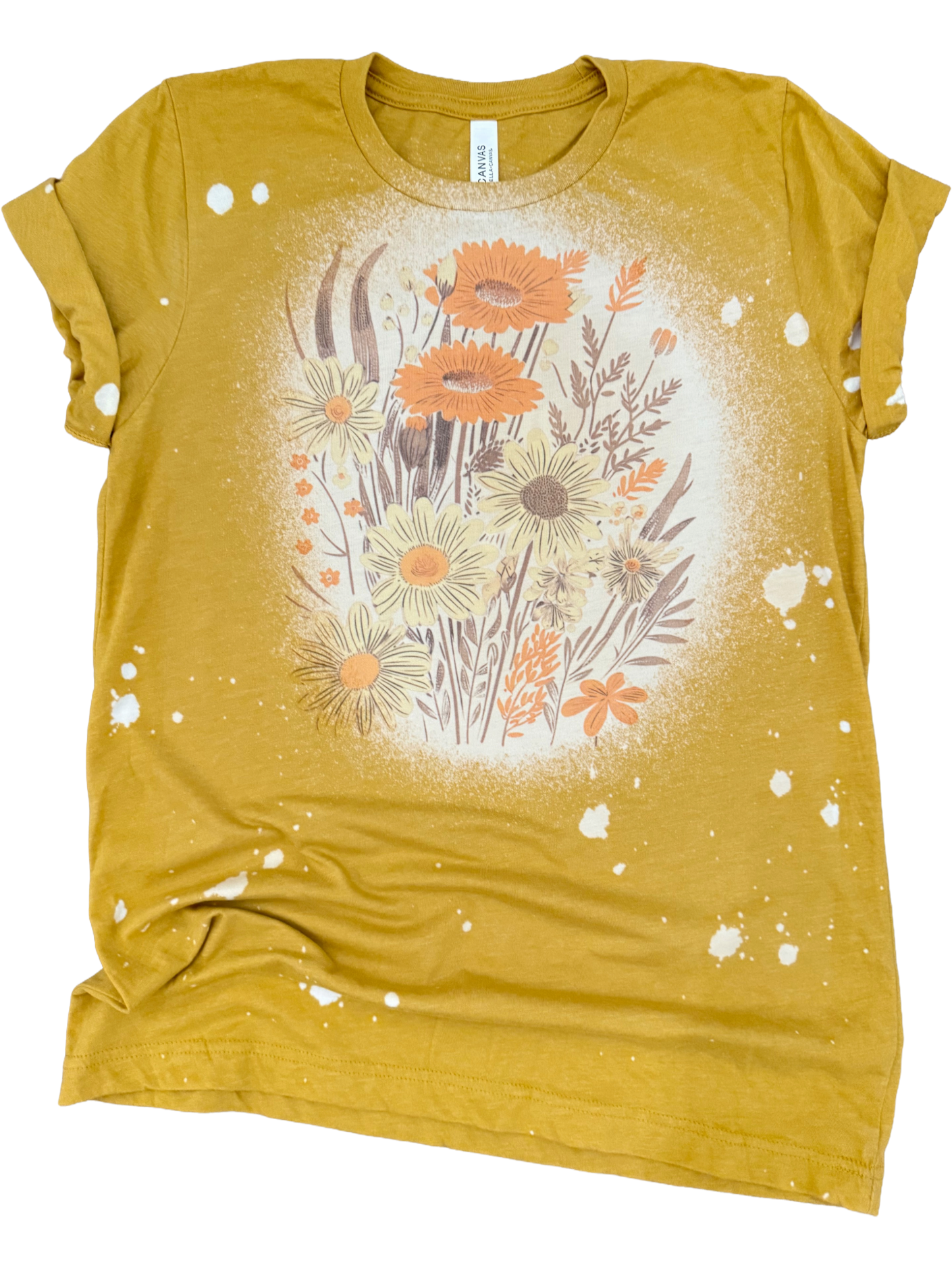 Golden Blooms Bleached Tee Hoodie, Sweatshirt | PodTeesHub.com