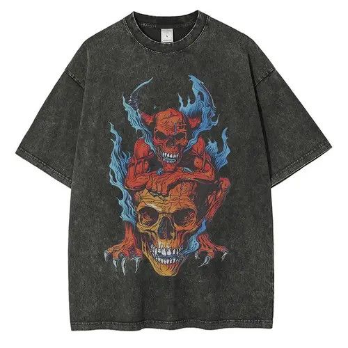 Vibe Gothic Punk Skull Demon Distressed Washed T Shirt Hoodie, Sweatshirt | PodTeesHub.com