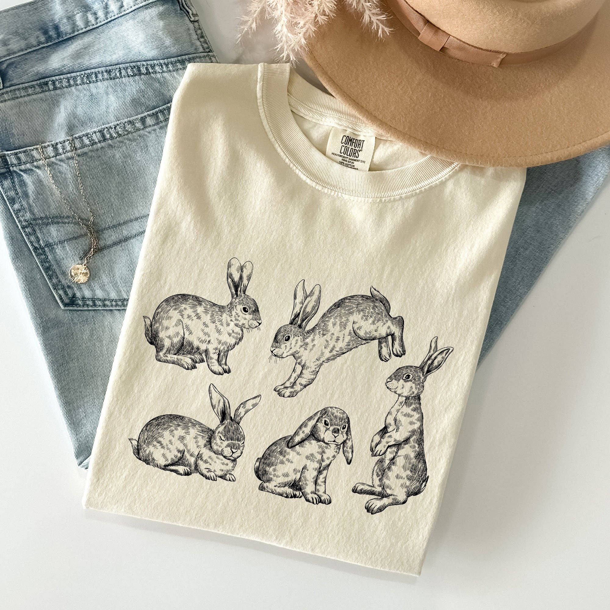 Vintage Easter Bunnies, Rabbit Comfort Colors Tshirt Hoodie, Sweatshirt | PodTeesHub.com