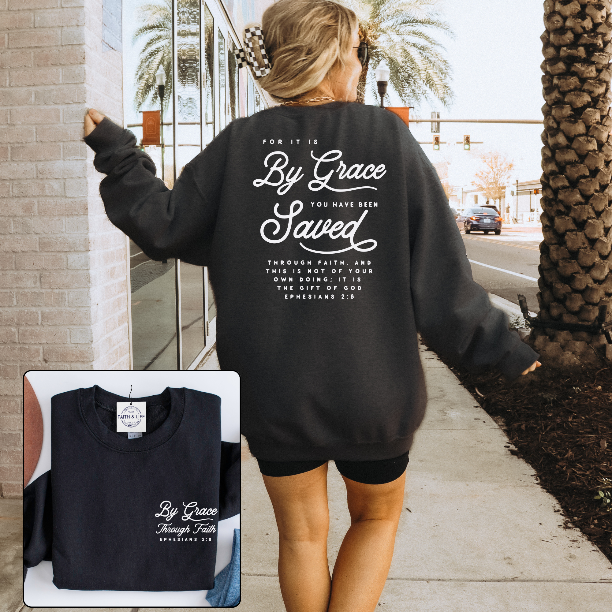 By Grace Through Faith Cozy Crewneck Sweatshirt T-Shirts, Hoodie | PodTeesHub.com