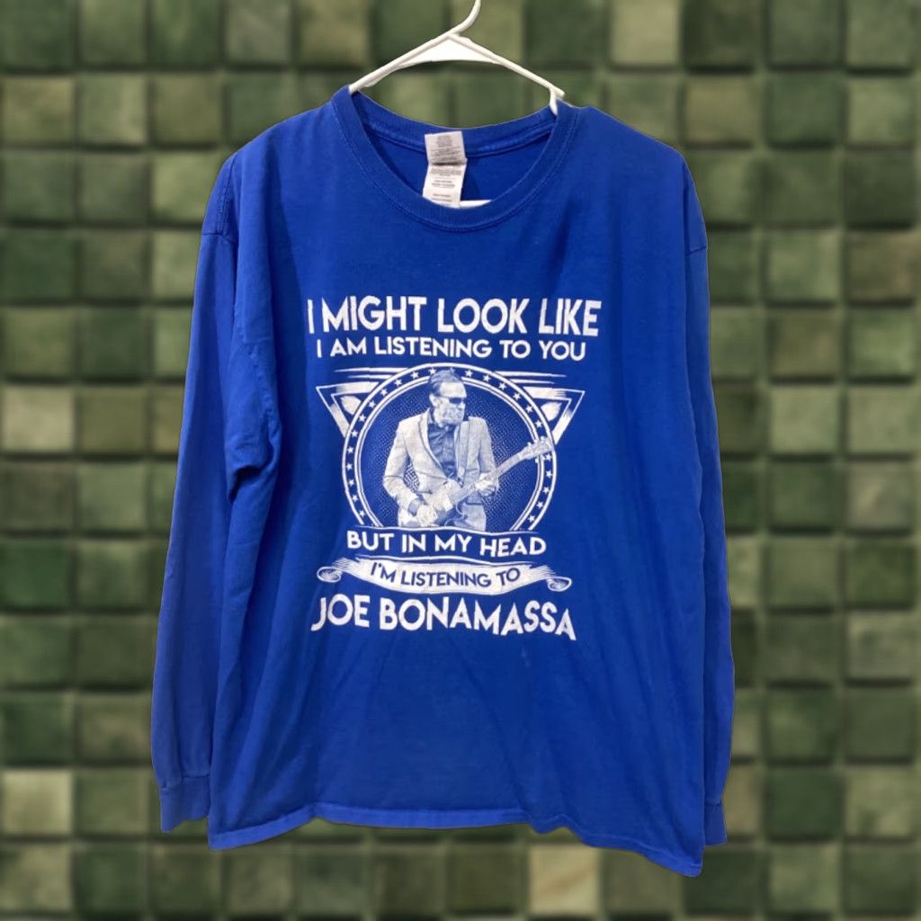 Gildan Joe Bonamassa Blue T Shirt Long Sleeve Cotton Mens Large Crew Neck Graphic Print Vinta Hoodie, Sweatshirt