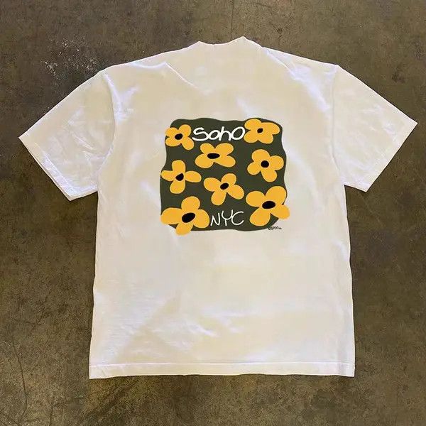 Asou Floral Print White Loose Retro T Shirt Hoodie, Sweatshirt | PodTeesHub.com