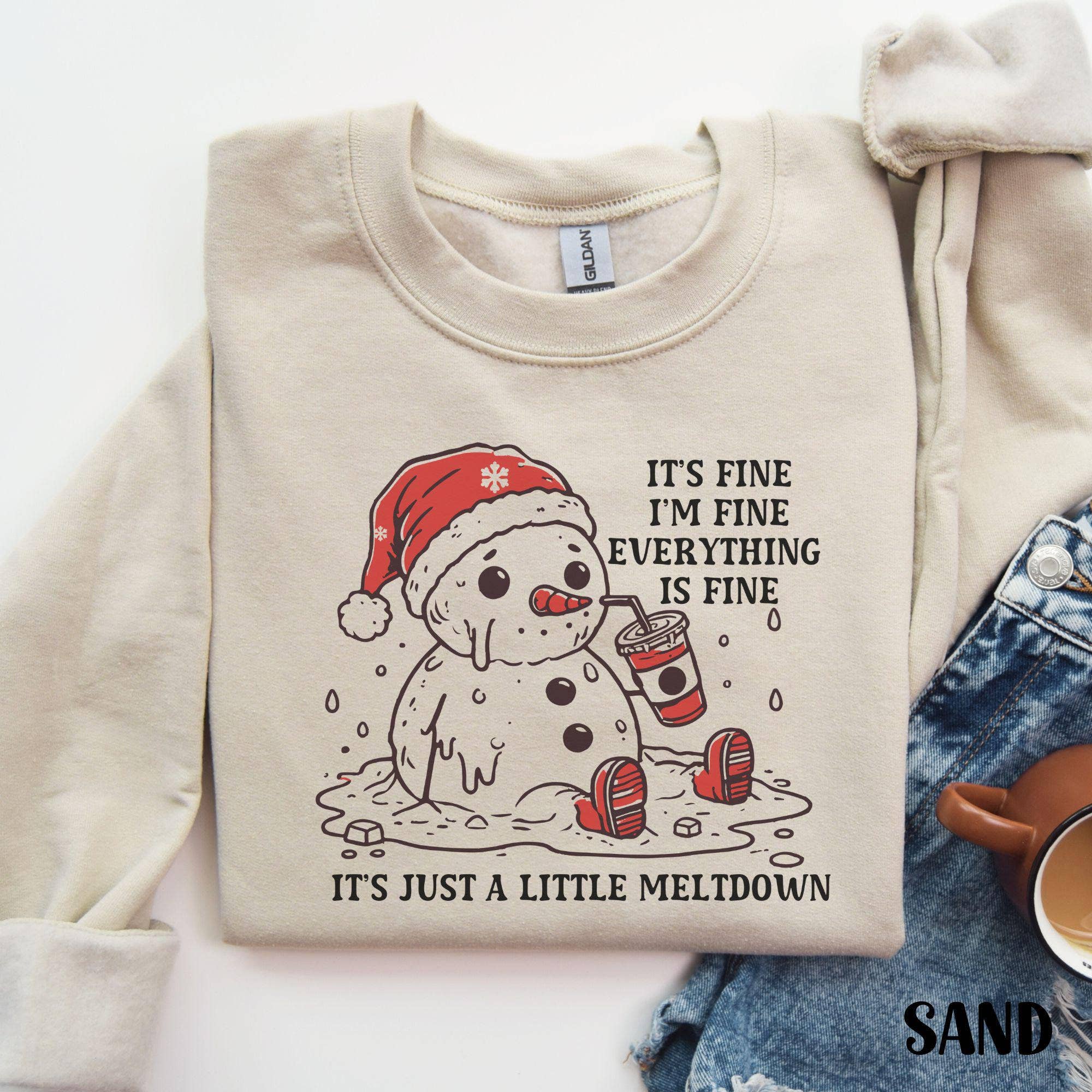 Snowman Meltdown Funny Christmas Crewneck Sweater T-Shirts, Hoodie, Sweatshirt | PodTeesHub.com