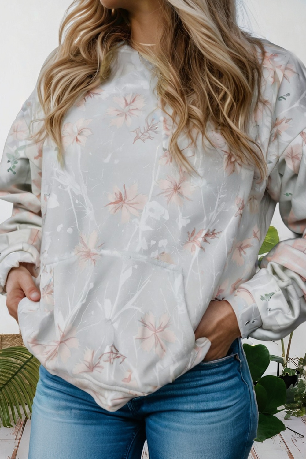 Womens Chilly Day Floral Print Plus Size Loose Hoodie T-Shirts, Sweatshirt | PodTeesHub.com