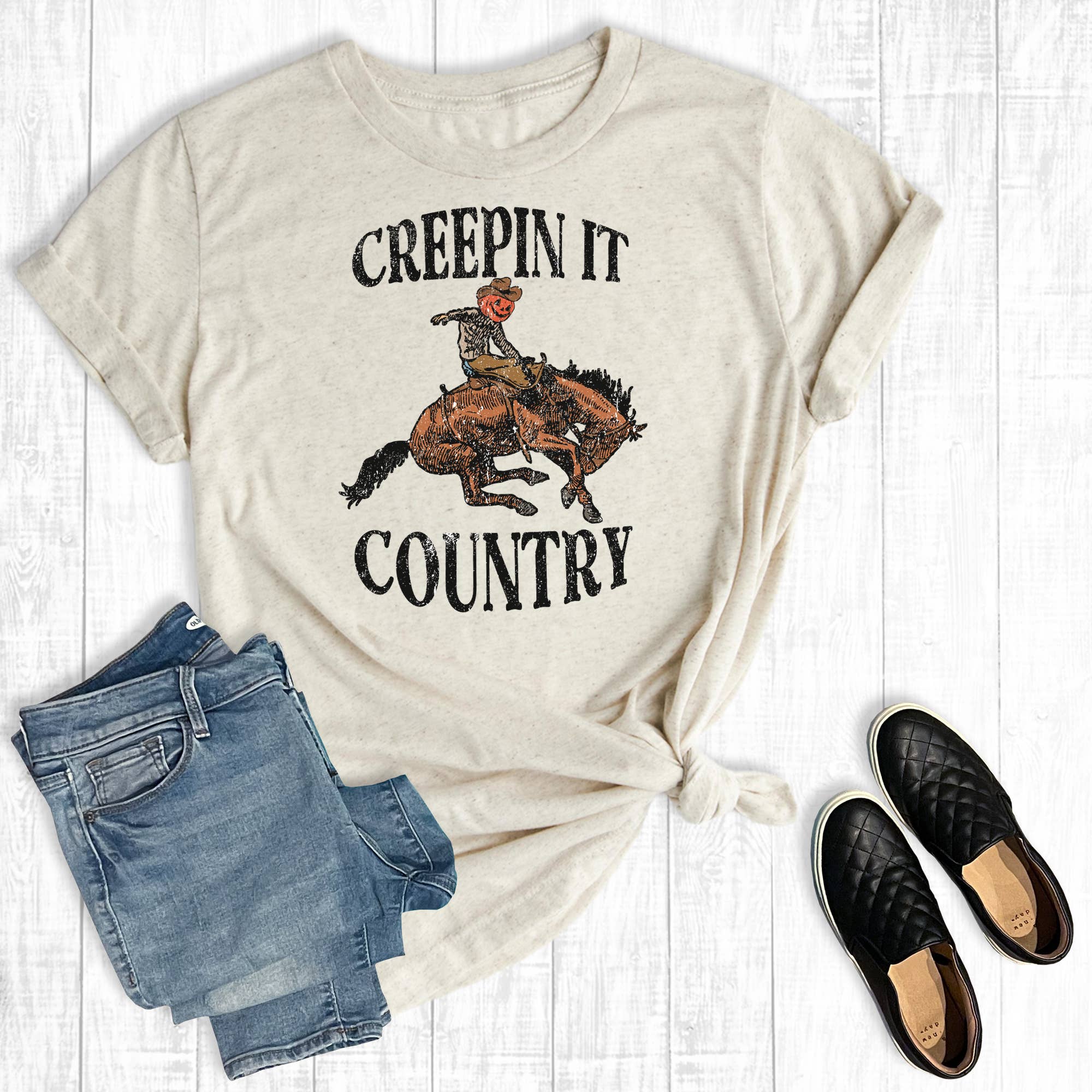 Western Fall Creepin' It Country Graphic Tee Hoodie, Sweatshirt | PodTeesHub.com