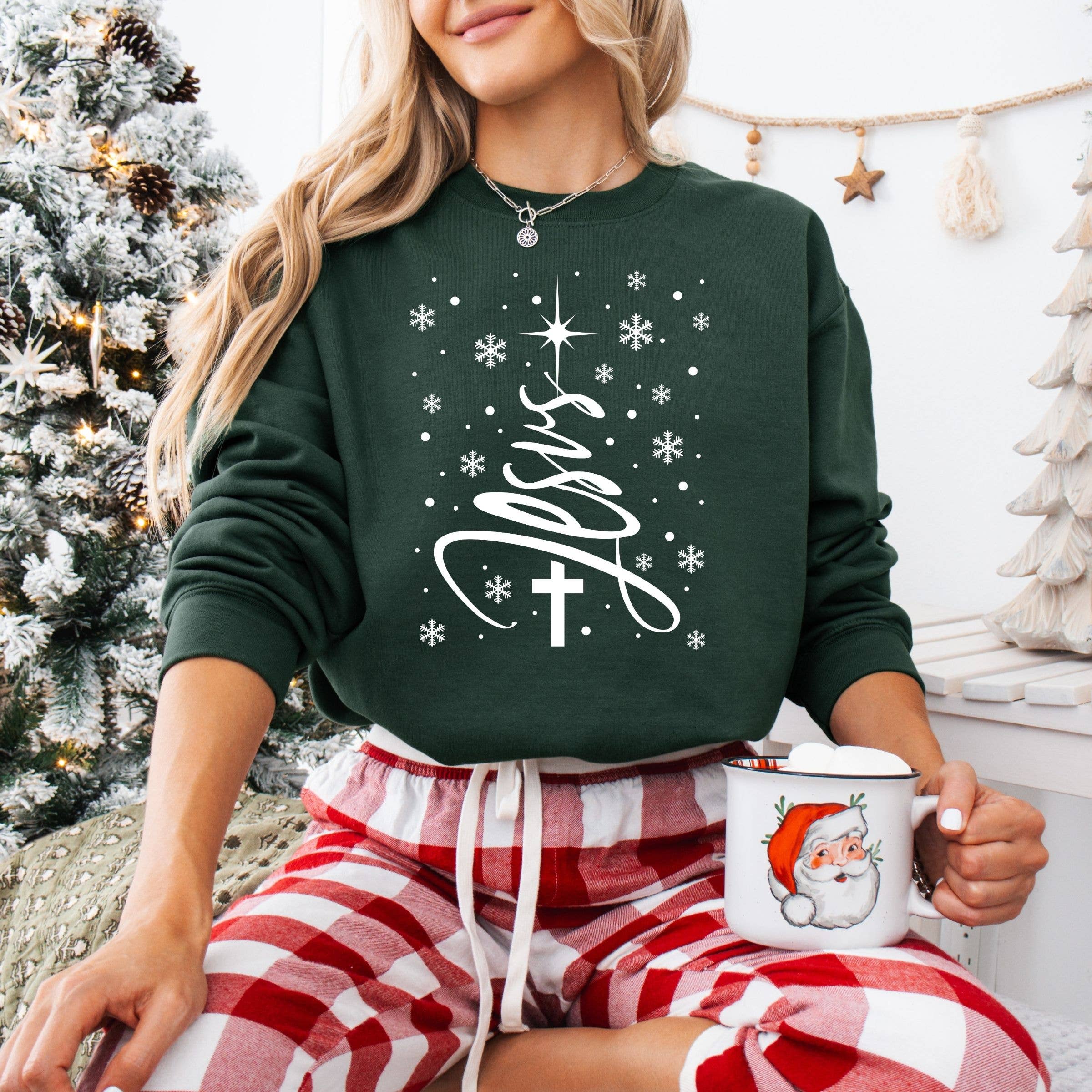 Jesus Snow Christmas Tree Graphic Sweatshirt T-Shirts, Hoodie | PodTeesHub.com
