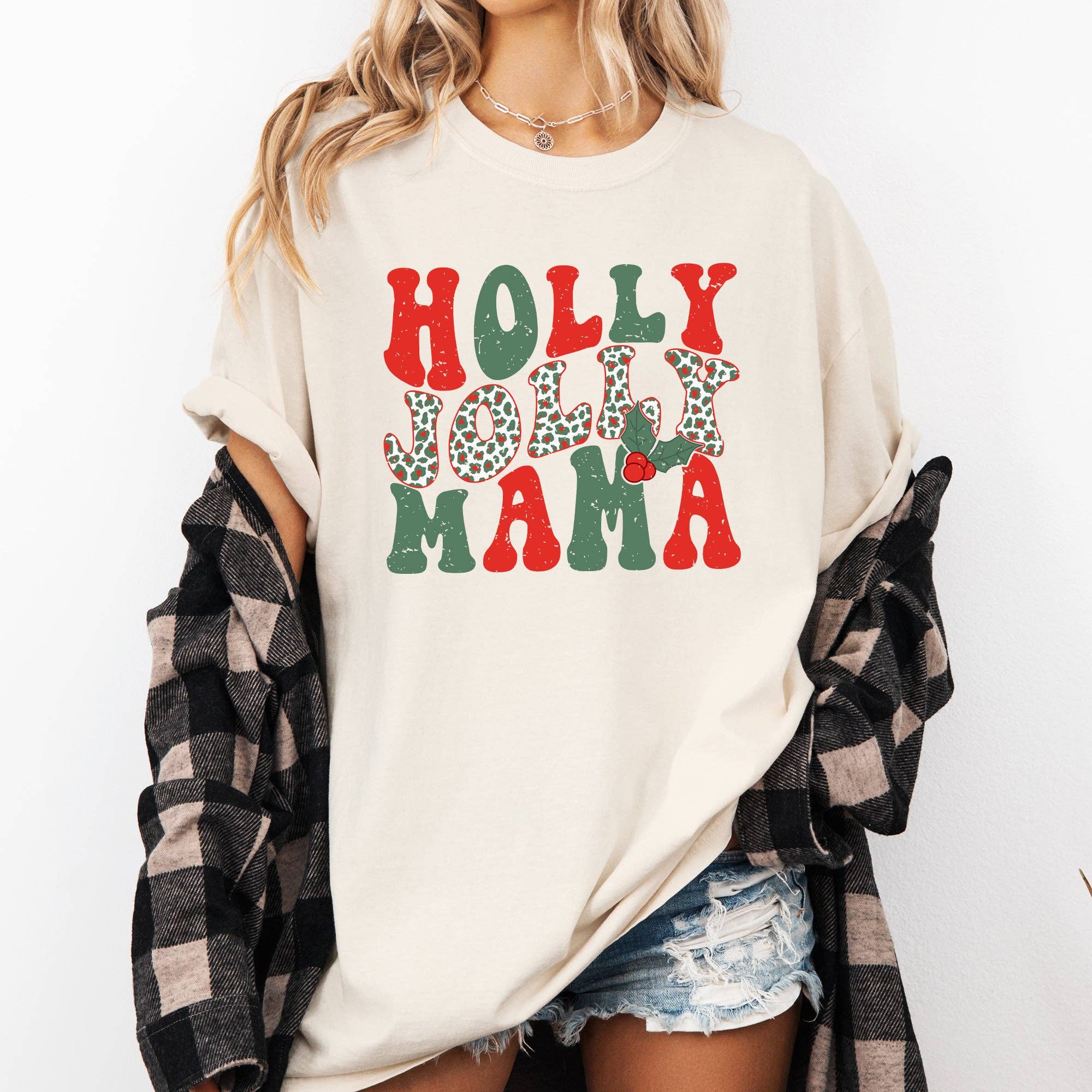Holly Jolly Mama, Christmas, Winter, Santa, Xmas Tshirt Hoodie, Sweatshirt | PodTeesHub.com