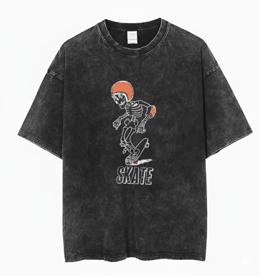 Other Y2k Streetwear Skeleton Skateboard Print Washed T Shirt Hoodie, Sweatshirt | PodTeesHub.com