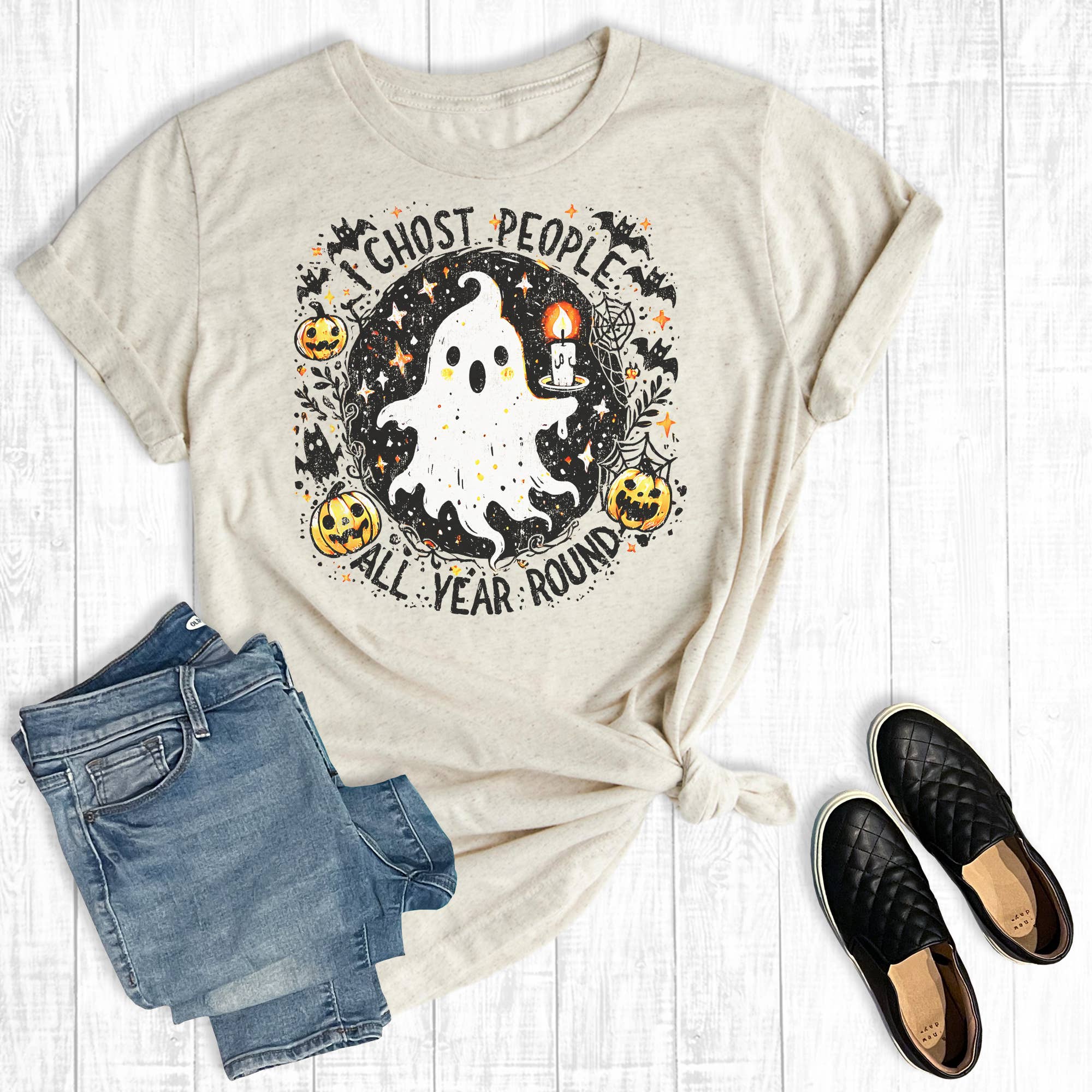 Fall I Ghost People All Year Round Graphic Tee Hoodie, Sweatshirt | PodTeesHub.com