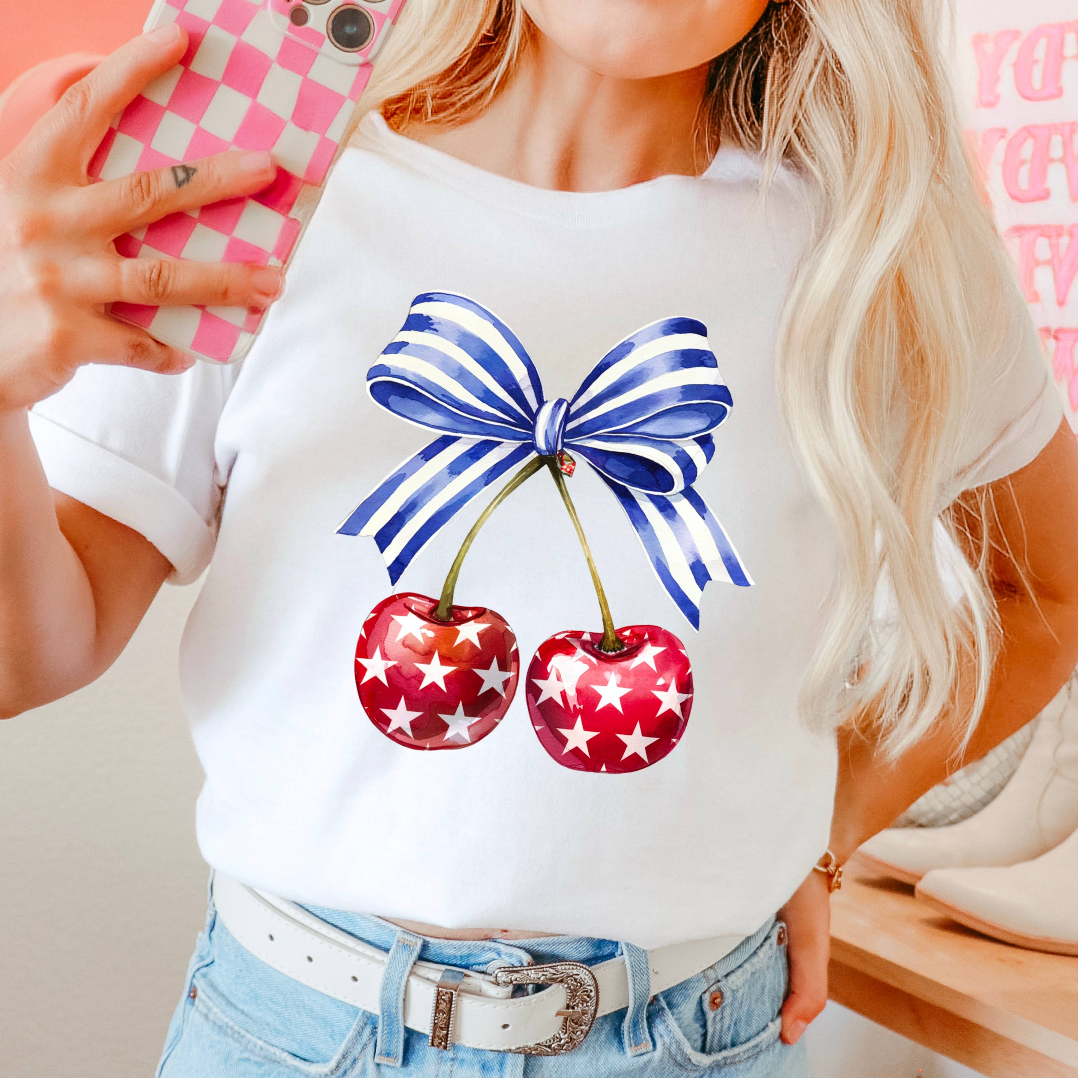 Coquette Cherries  July 4th Graphic Shirt | Comfort Color Hoodie, Sweatshirt | PodTeesHub.com