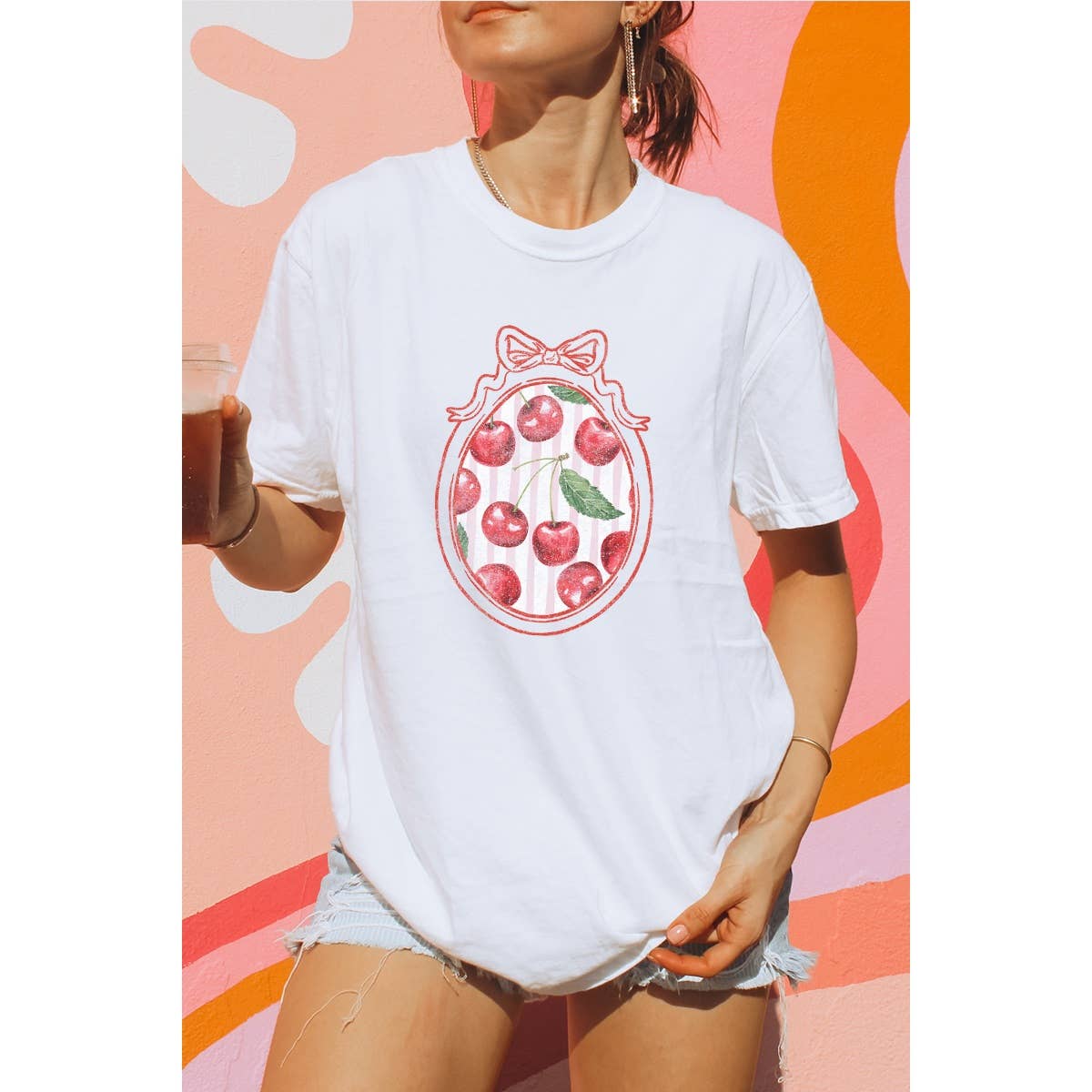 Cherries Graphic Oversized Tee Hoodie, Sweatshirt | PodTeesHub.com
