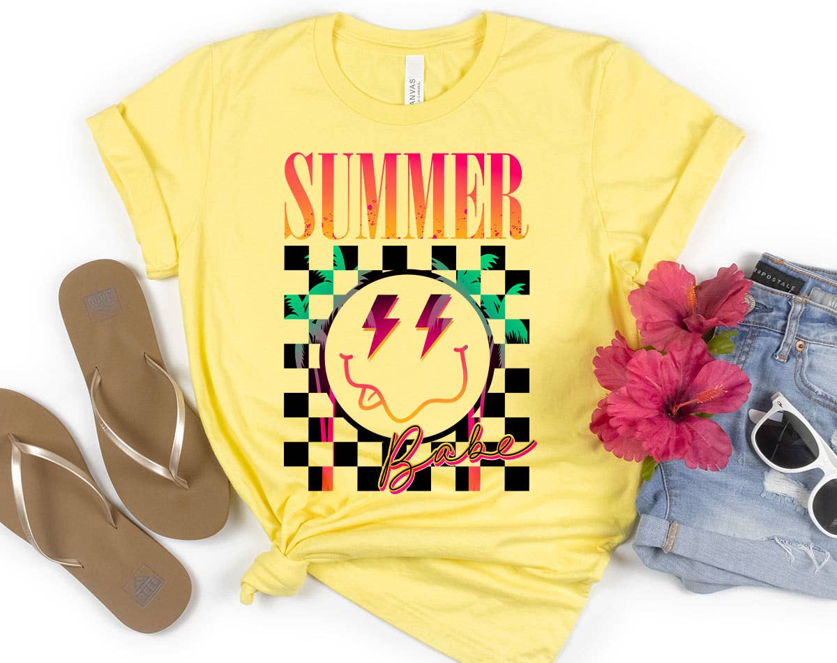 Summer Babe - Beach Smiley Face Retro Summer T-Shirt Hoodie, Sweatshirt | PodTeesHub.com