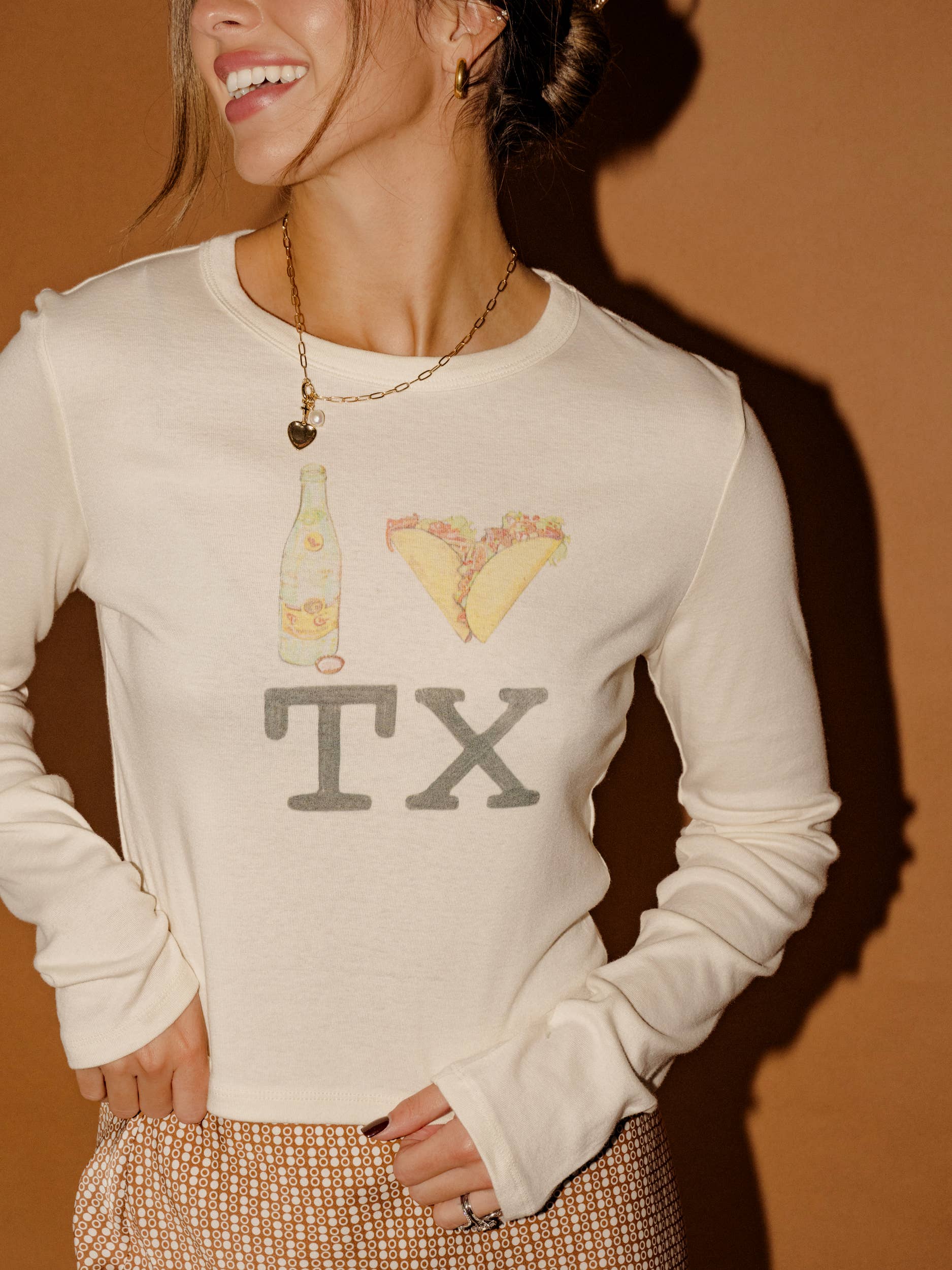 I Heart Tacos & Topo Chico Tx Off White Ls Micro Cropped Tee Hoodie, Sweatshirt | PodTeesHub.com