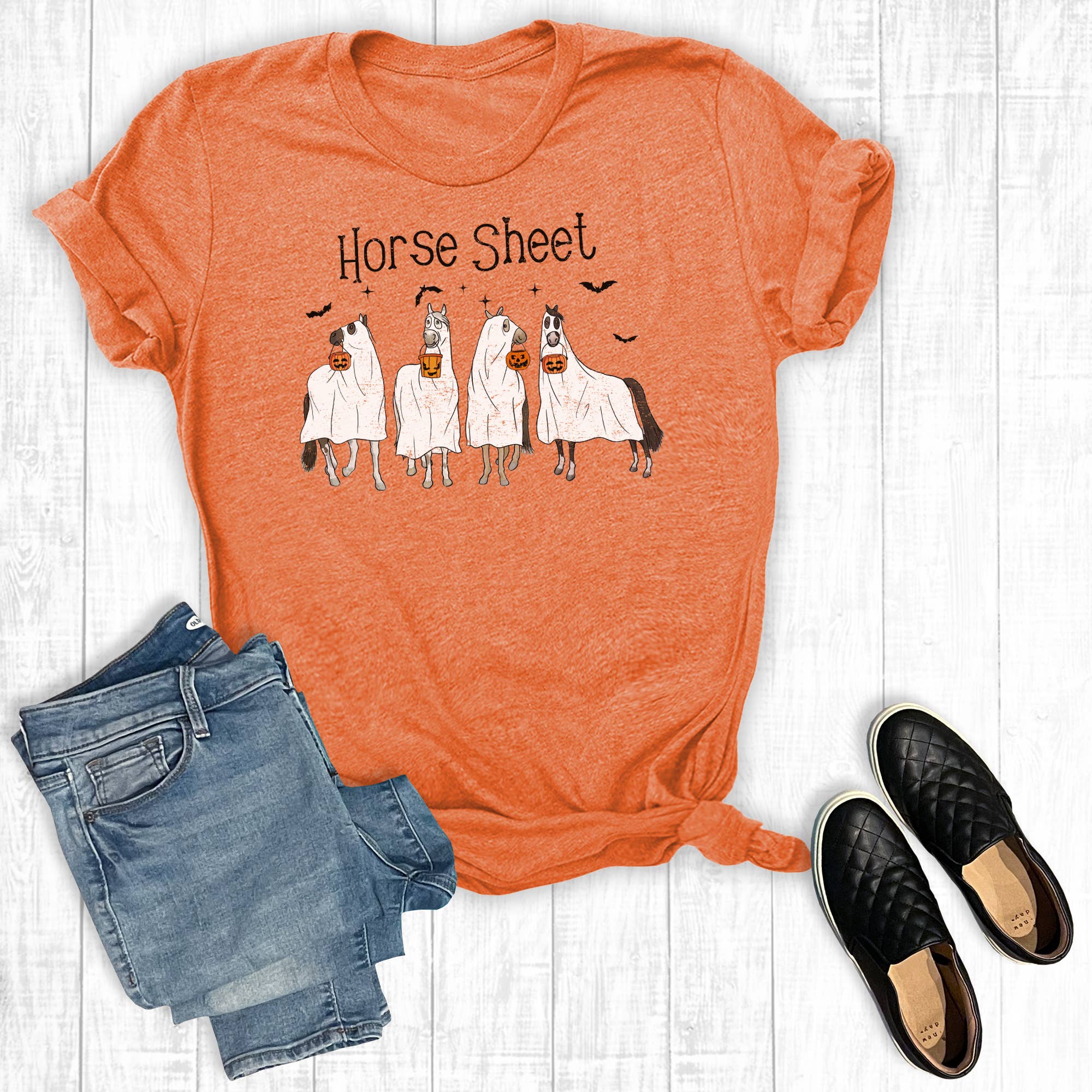 Halloween Horse Sheet Ghost Horses Graphic Tee Hoodie, Sweatshirt | PodTeesHub.com