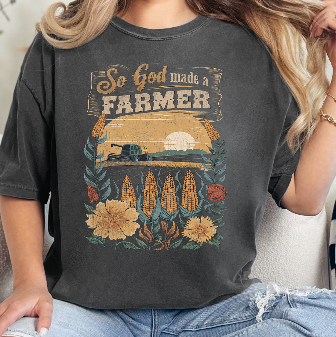 So God Made A Farmer Comfort Color Tee Hoodie, Sweatshirt | PodTeesHub.com