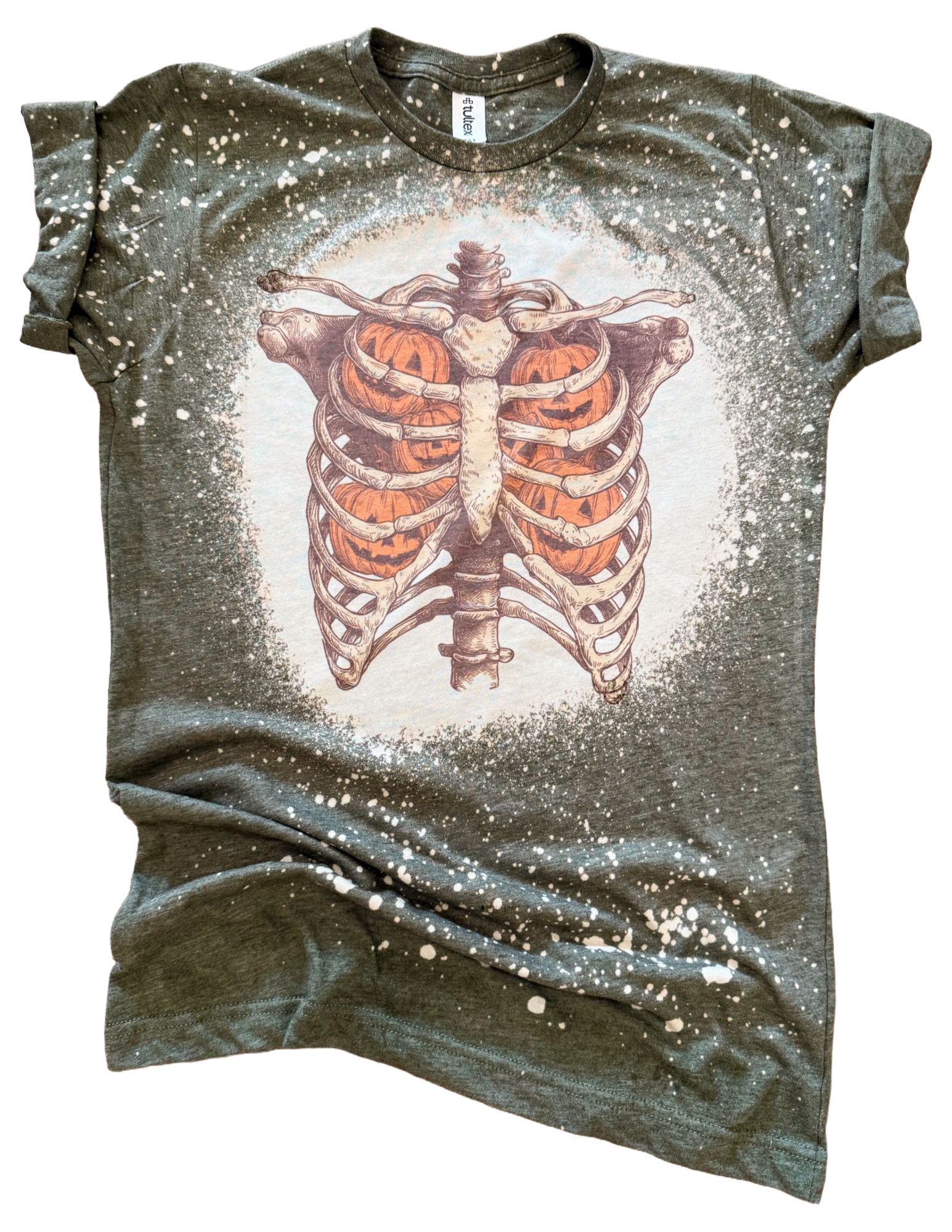 Pumpkin Ribcage Halloween Bleached Tee Hoodie, Sweatshirt | PodTeesHub.com