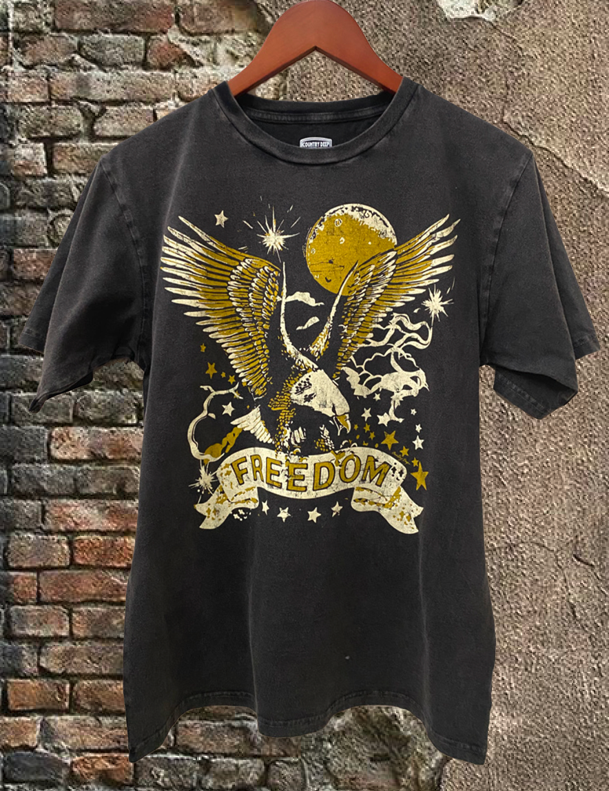 Freedom Vintage Relaxed Acid Wash Unisex Tee Hoodie, Sweatshirt | PodTeesHub.com