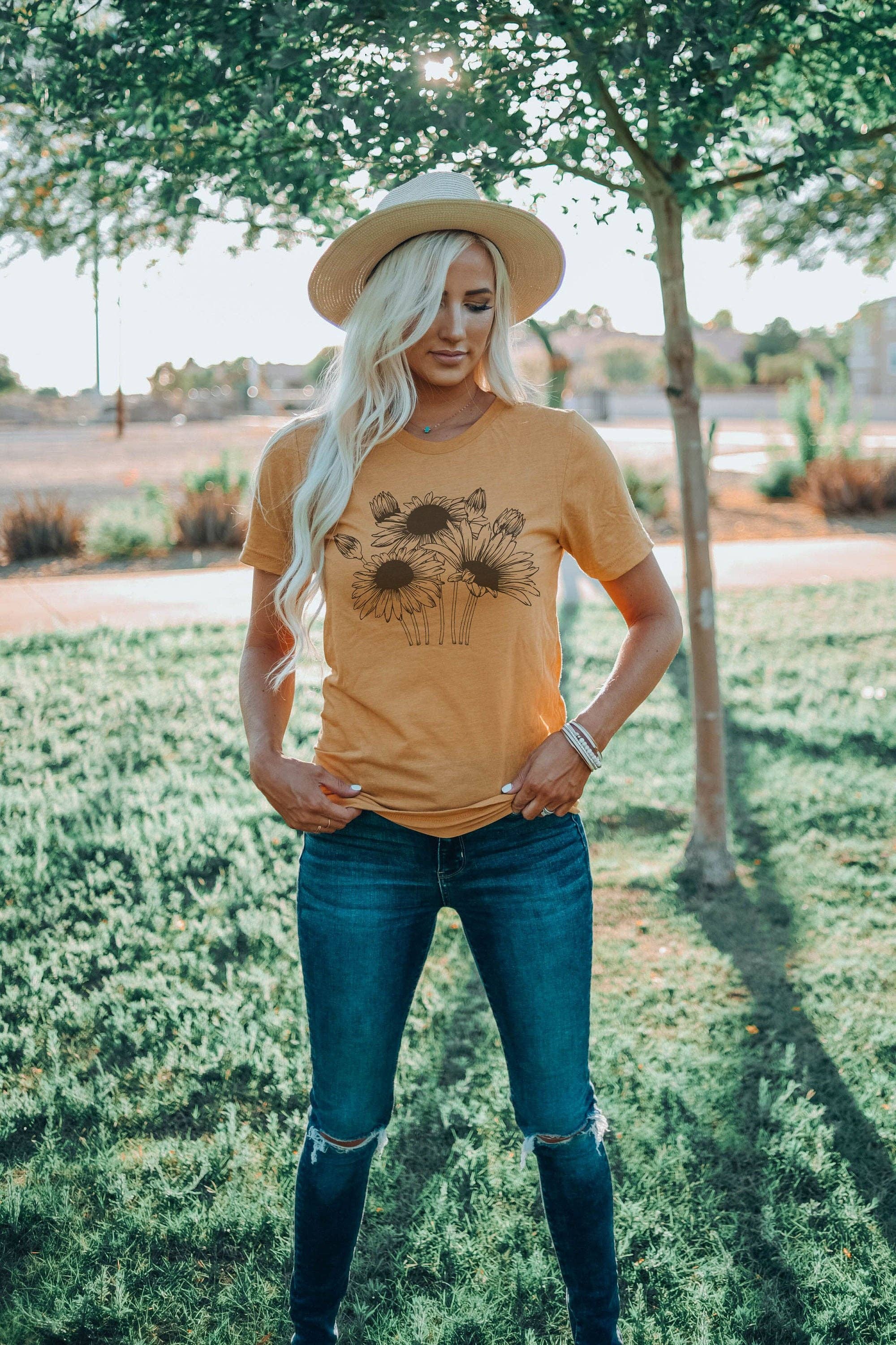 Group of Sunflowers Silhouette Tee | Botanical Tshirt Hoodie, Sweatshirt | PodTeesHub.com
