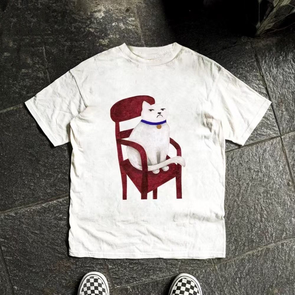 Vintage White Casual Retro T Shirt With Cat Pattern Hoodie, Sweatshirt | PodTeesHub.com