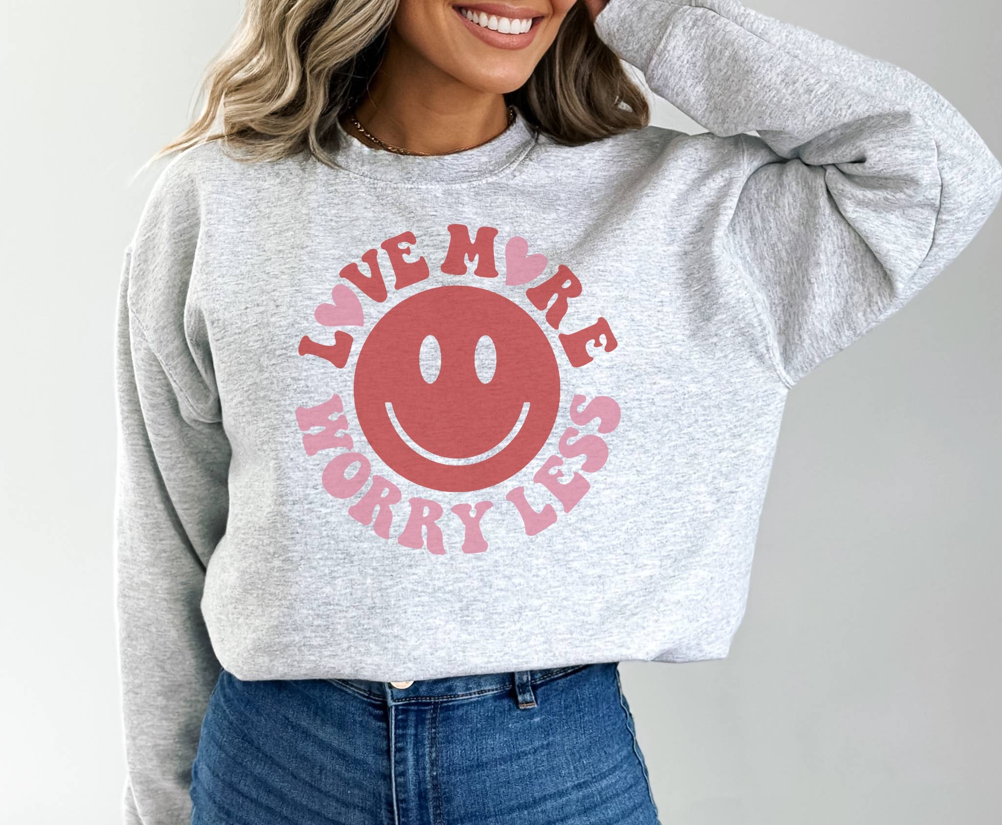 Love More Happy Face Crew Neck Sweatshirt Valentines T-Shirts, Hoodie | PodTeesHub.com
