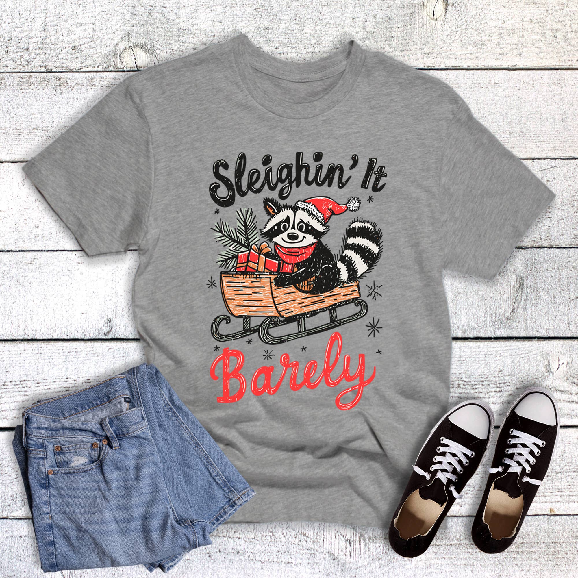 Christmas Sleighin' It Barely Graphic Tee Hoodie, Sweatshirt | PodTeesHub.com