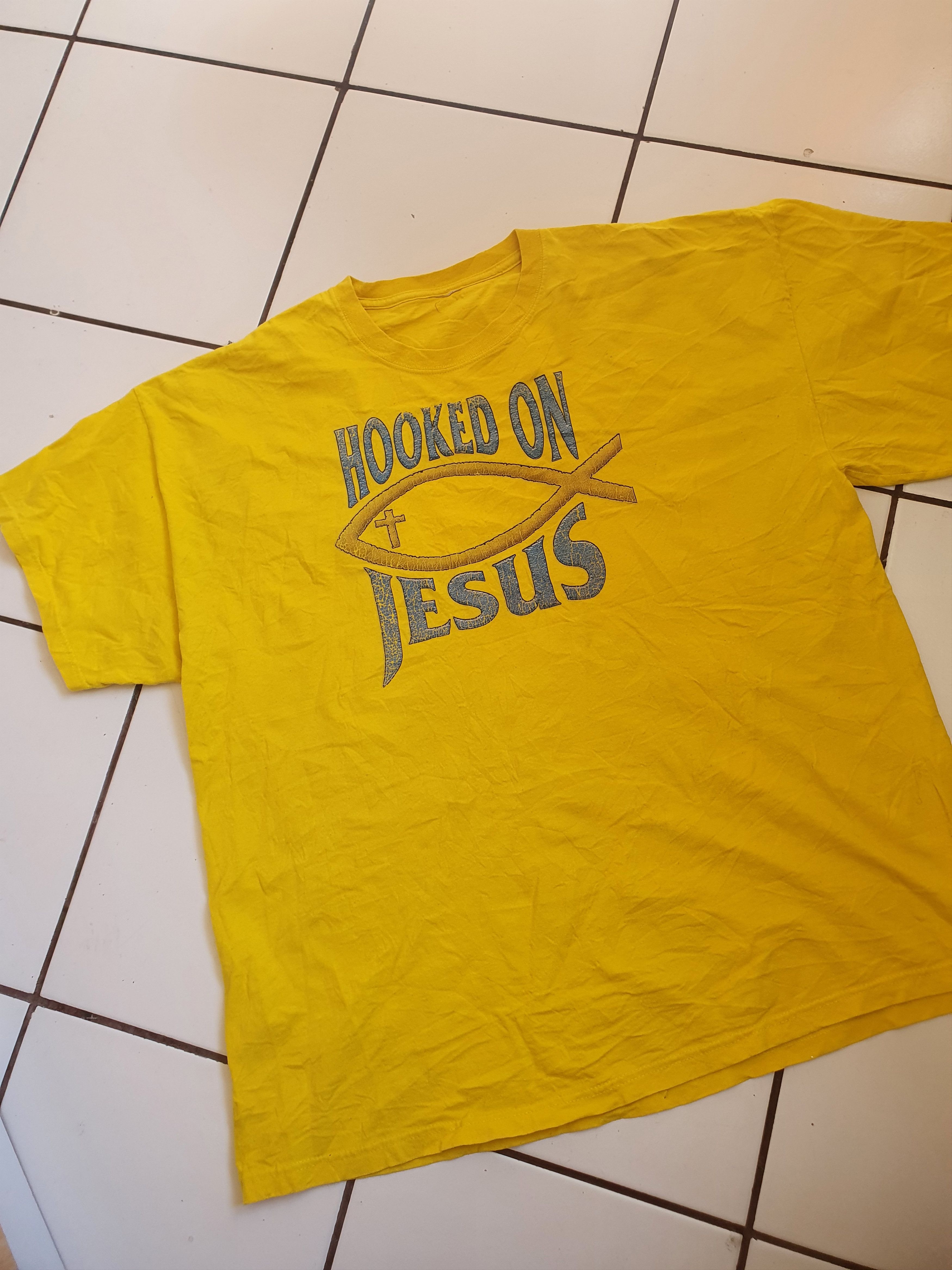 Vintage Hooked On Jesus Vtg Religious Funny T Shirt Sz Xl Hoodie, Sweatshirt | PodTeesHub.com