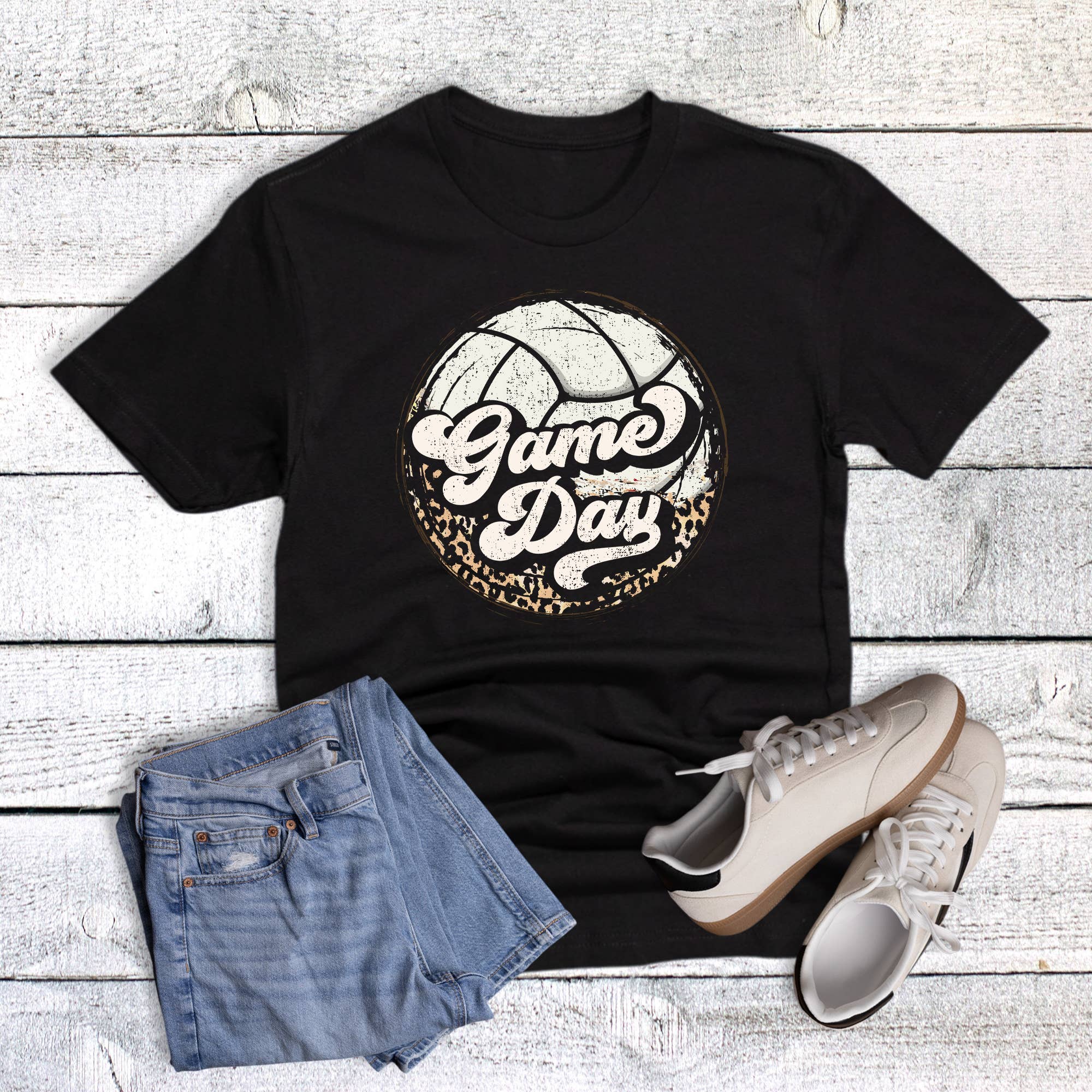 Retro Leopard Volleyball Game Day Graphic Tee Hoodie, Sweatshirt | PodTeesHub.com