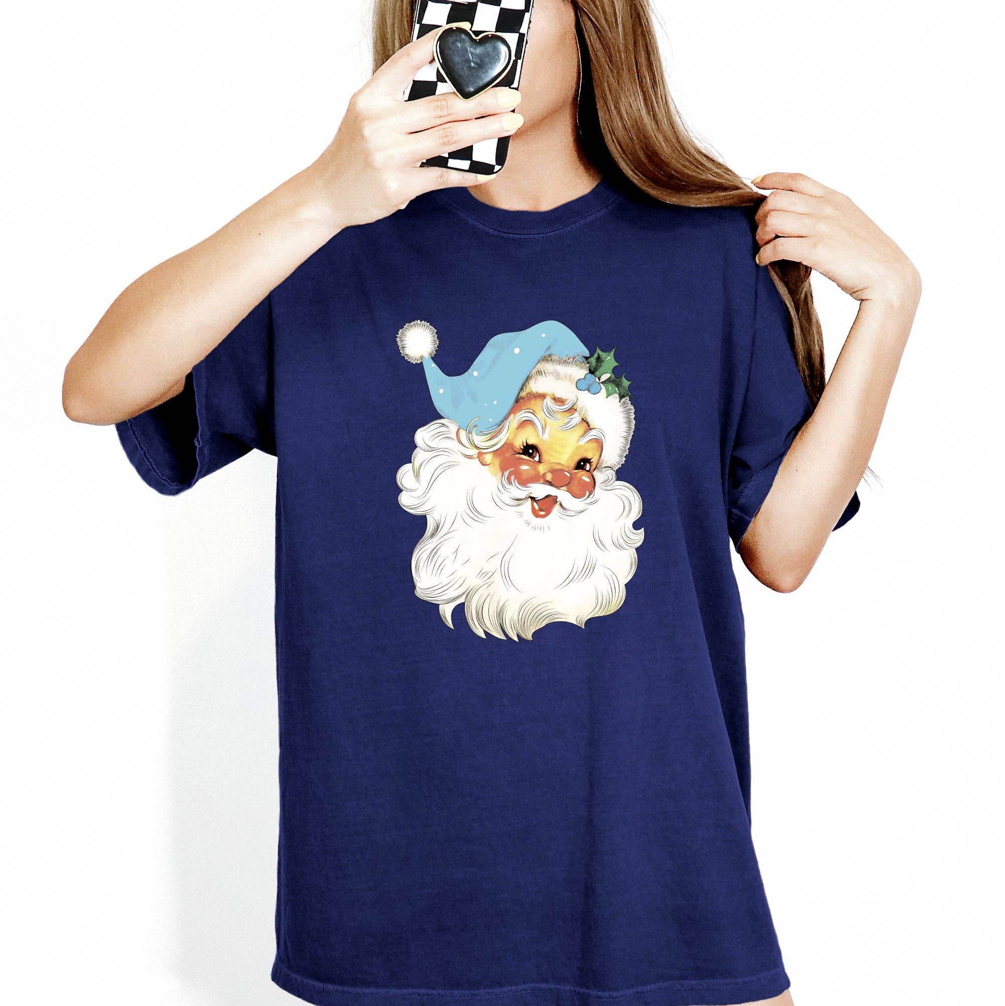 Retro Santa, Blue, Classic, Twinkle, Christmas Winter Tshirt Hoodie, Sweatshirt | PodTeesHub.com