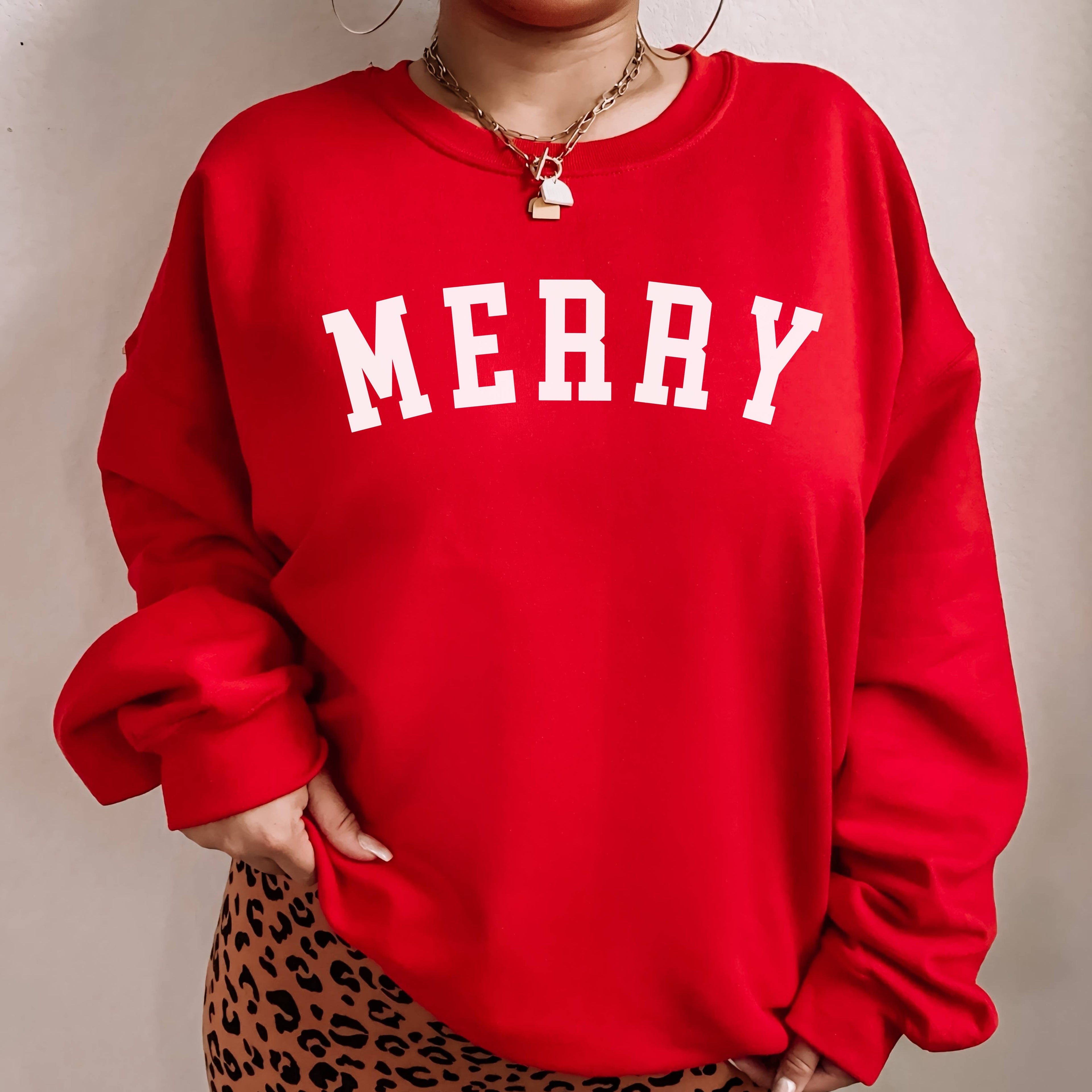 Merry Sweatshirt | Christmas Crewneck | Sizes S-2XL T-Shirts, Hoodie | PodTeesHub.com