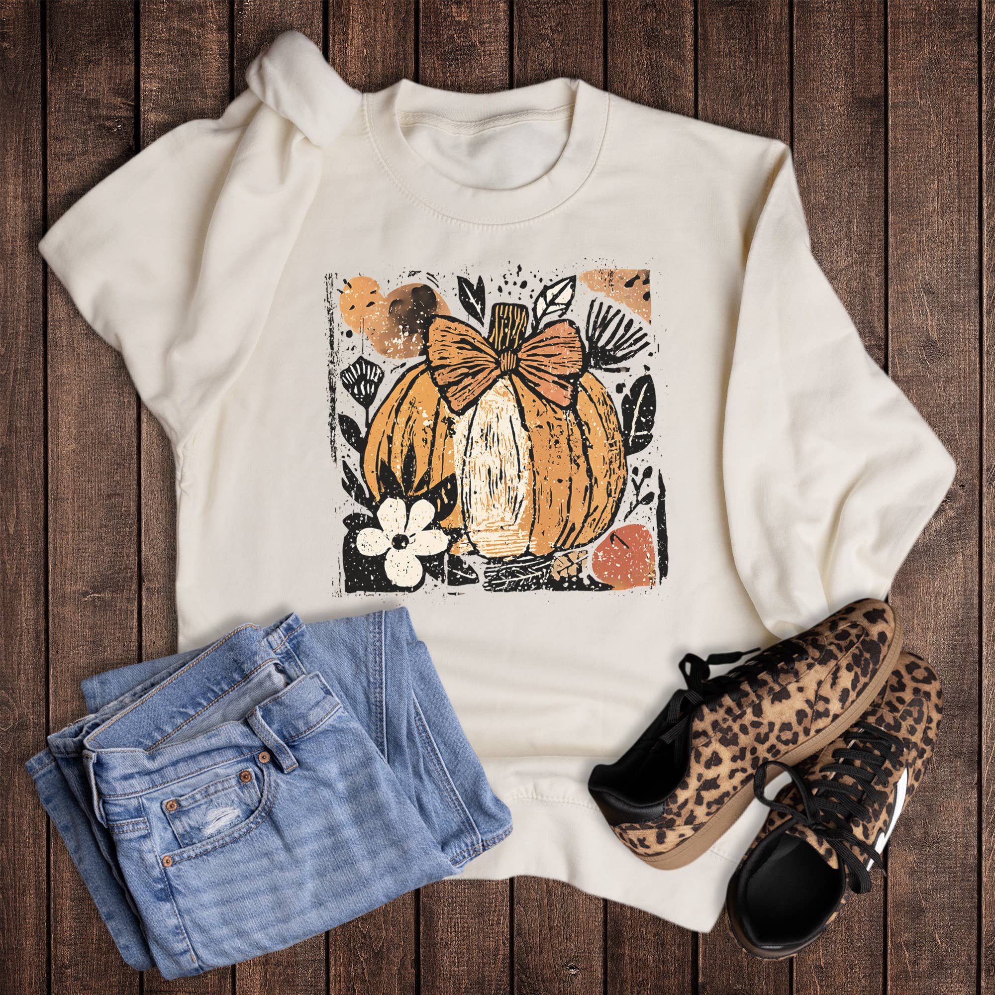 Pumpkin Boho Bow Floral Sweatshirt T-Shirts, Hoodie | PodTeesHub.com