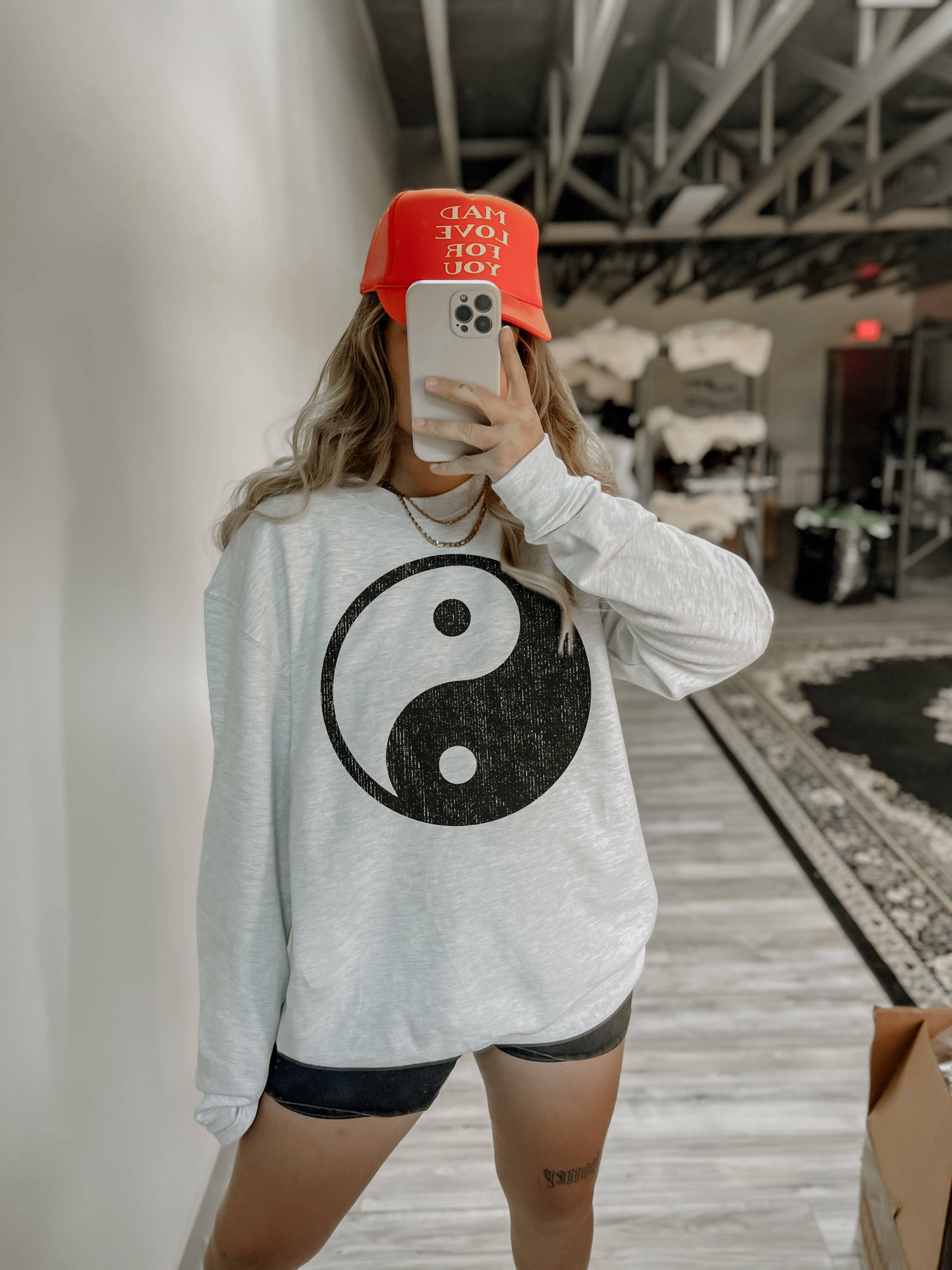 Yin Yang Graphic Sweatshirt - Ash T-Shirts, Hoodie | PodTeesHub.com